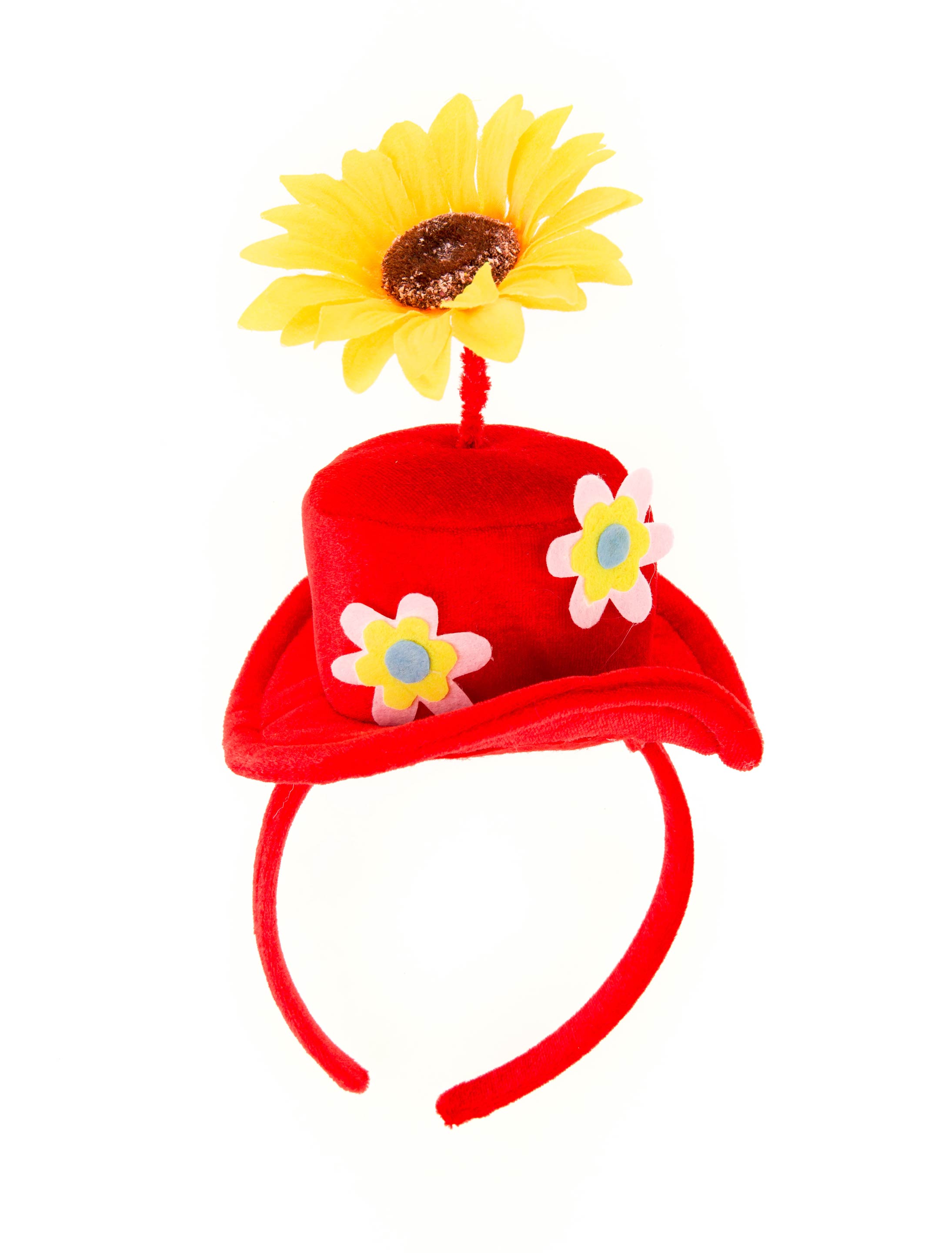 Haarreif Mini Hut mit Sonnenblumen rot