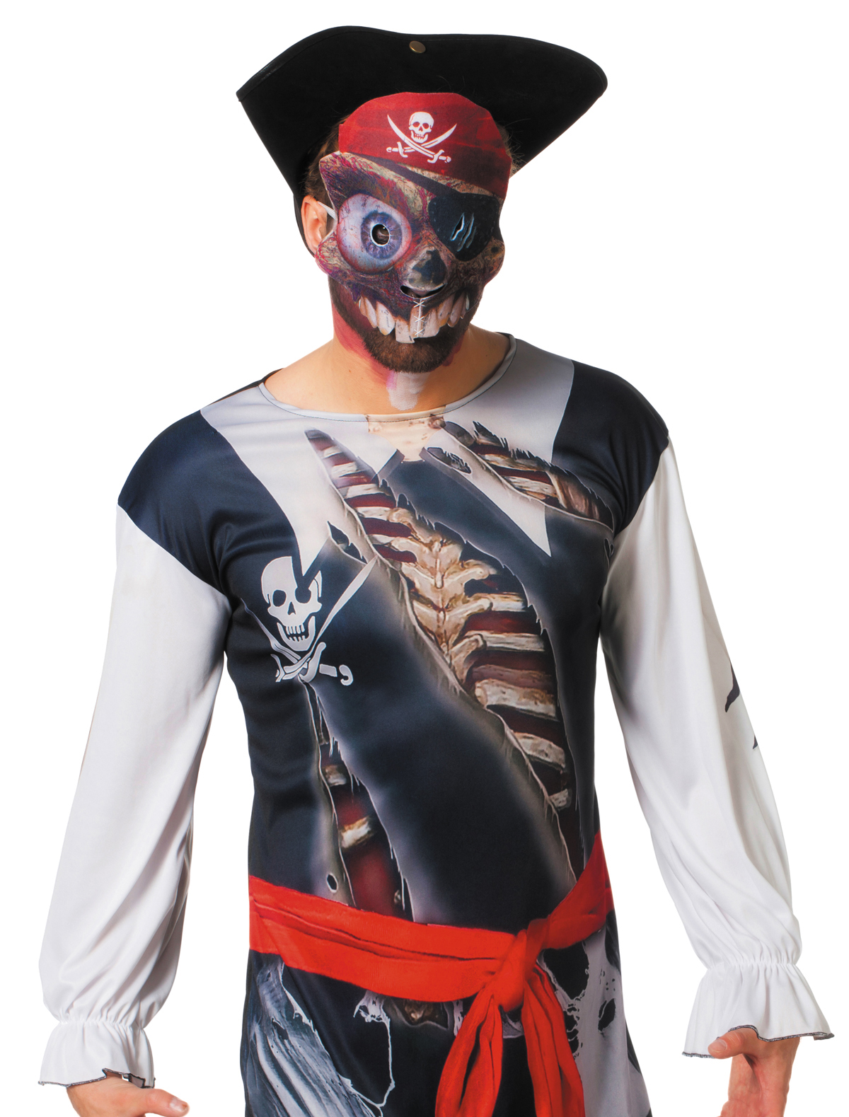 Shirt Pirat mit Maske Herren schwarz/weiß/rot L