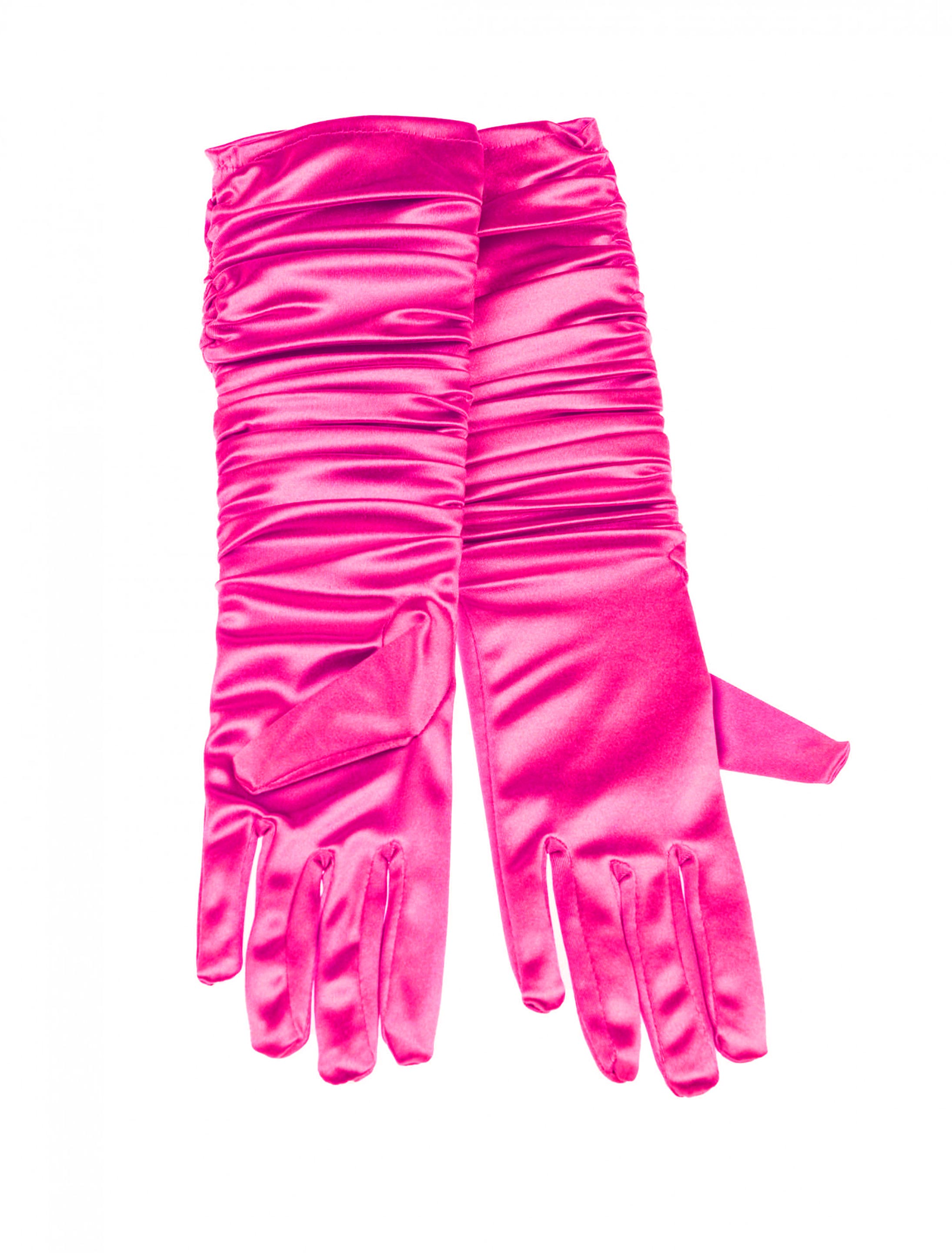 Handschuhe Satin gerafft 40cm pink one size