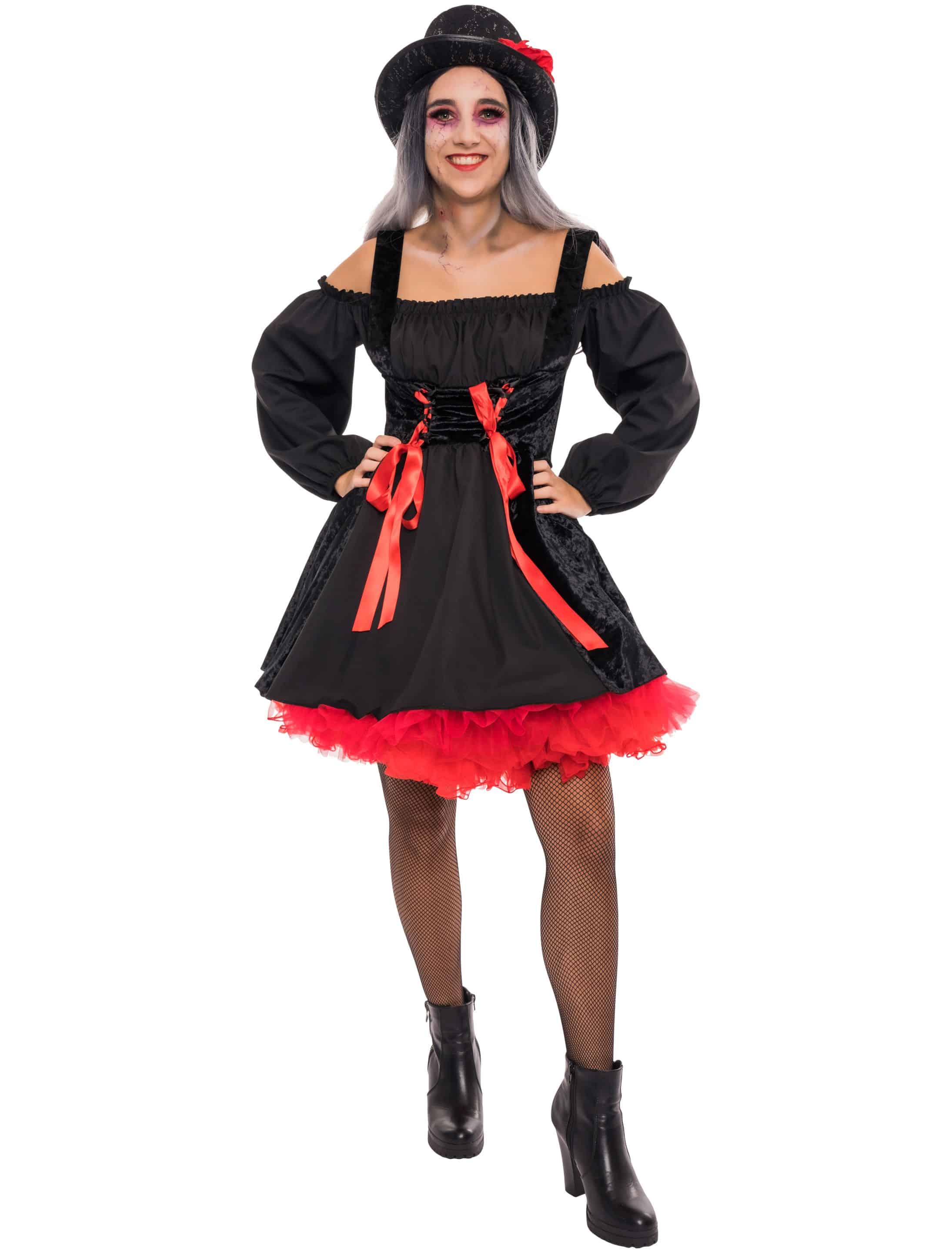 Kleid Piratin sexy Damen schwarz/rot S