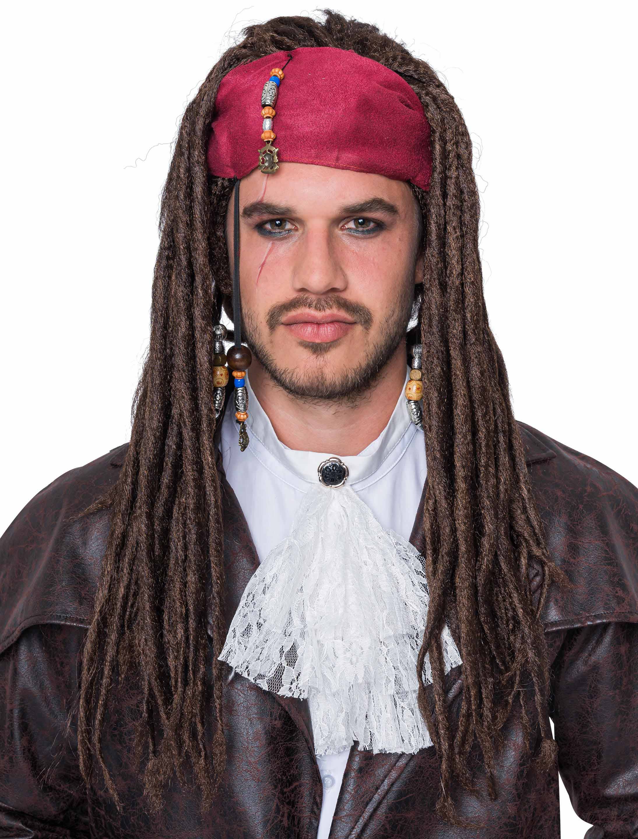 Perücke Pirat Karibik mit Kopftuch braun one size