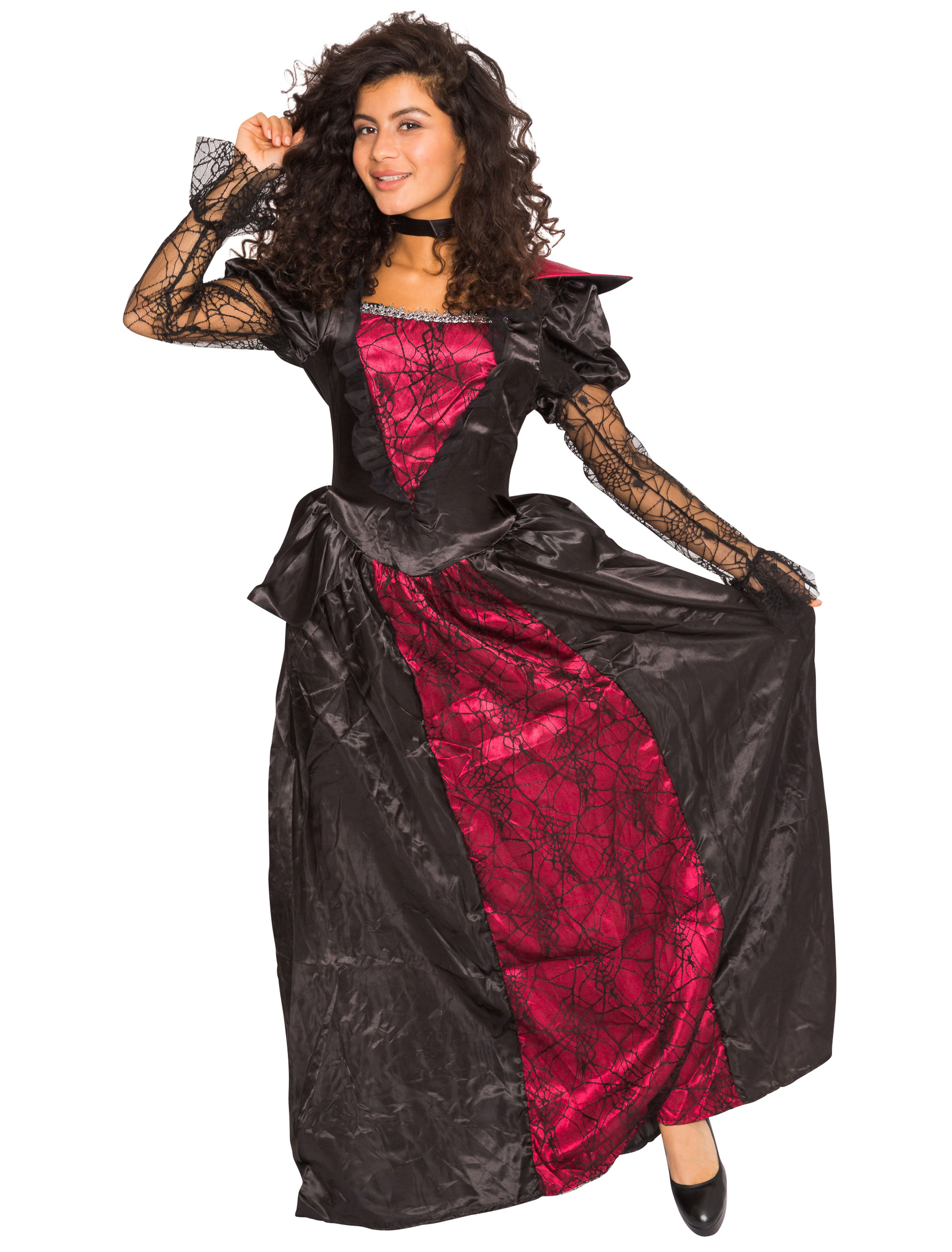 Kleid Vampir lang 2-tlg. schwarz/rot L