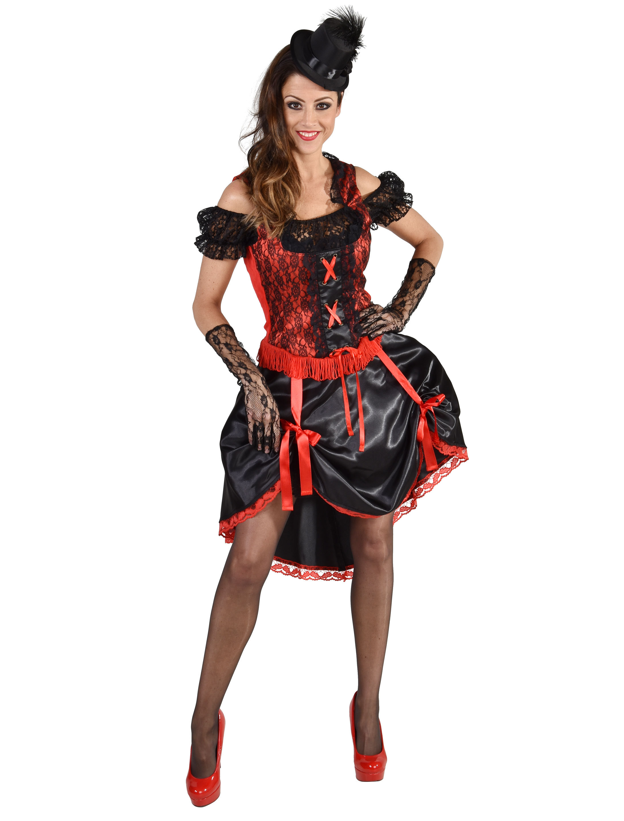 Kleid Burlesque Damen schwarz/rot 2XL