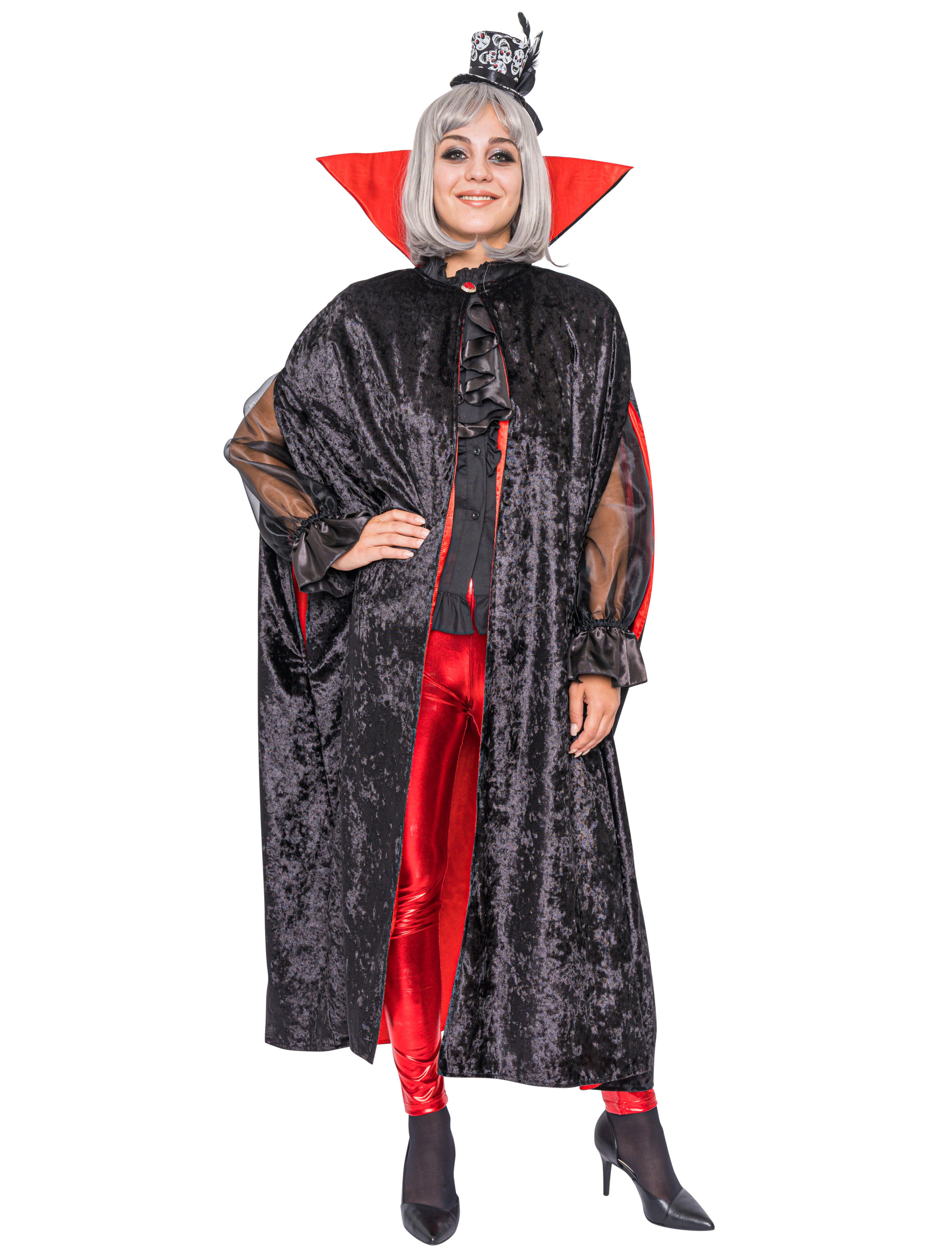 Umhang Vampir mit Kragen schwarz/rot one size