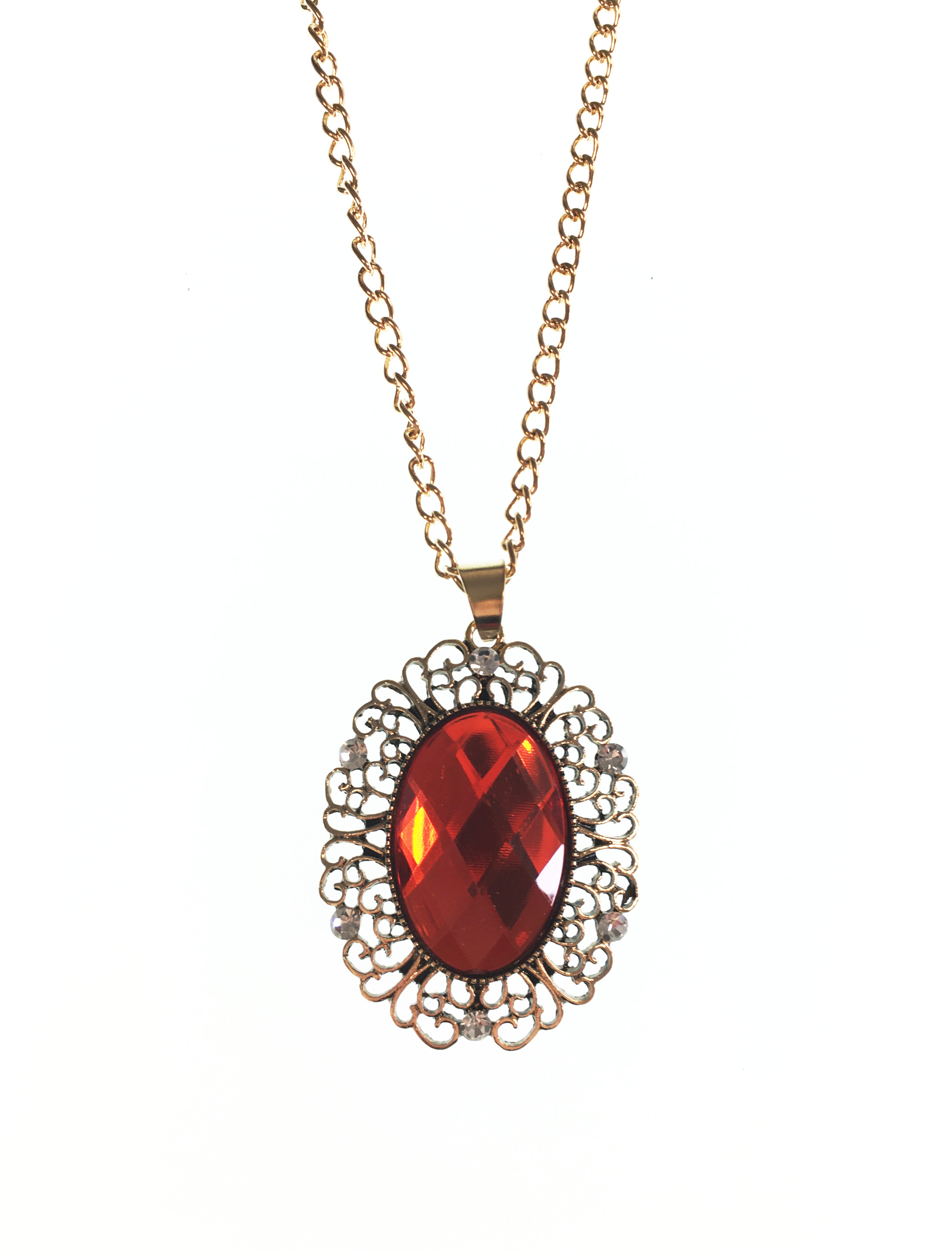 Halskette gold mit großem rotem Stein