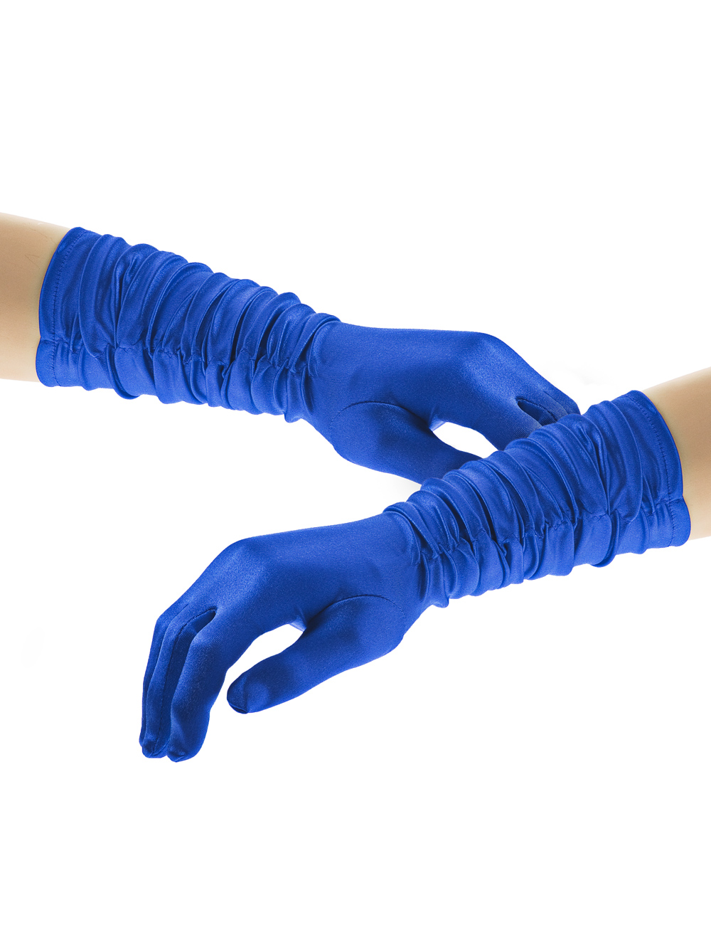 Handschuhe Satin gerafft 40cm blau one size