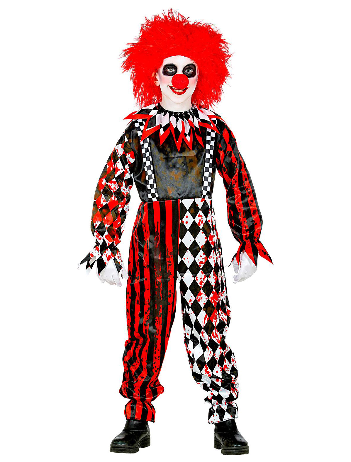 Overall gruseliger Clown Kinder schwarz/weiß/rot 140
