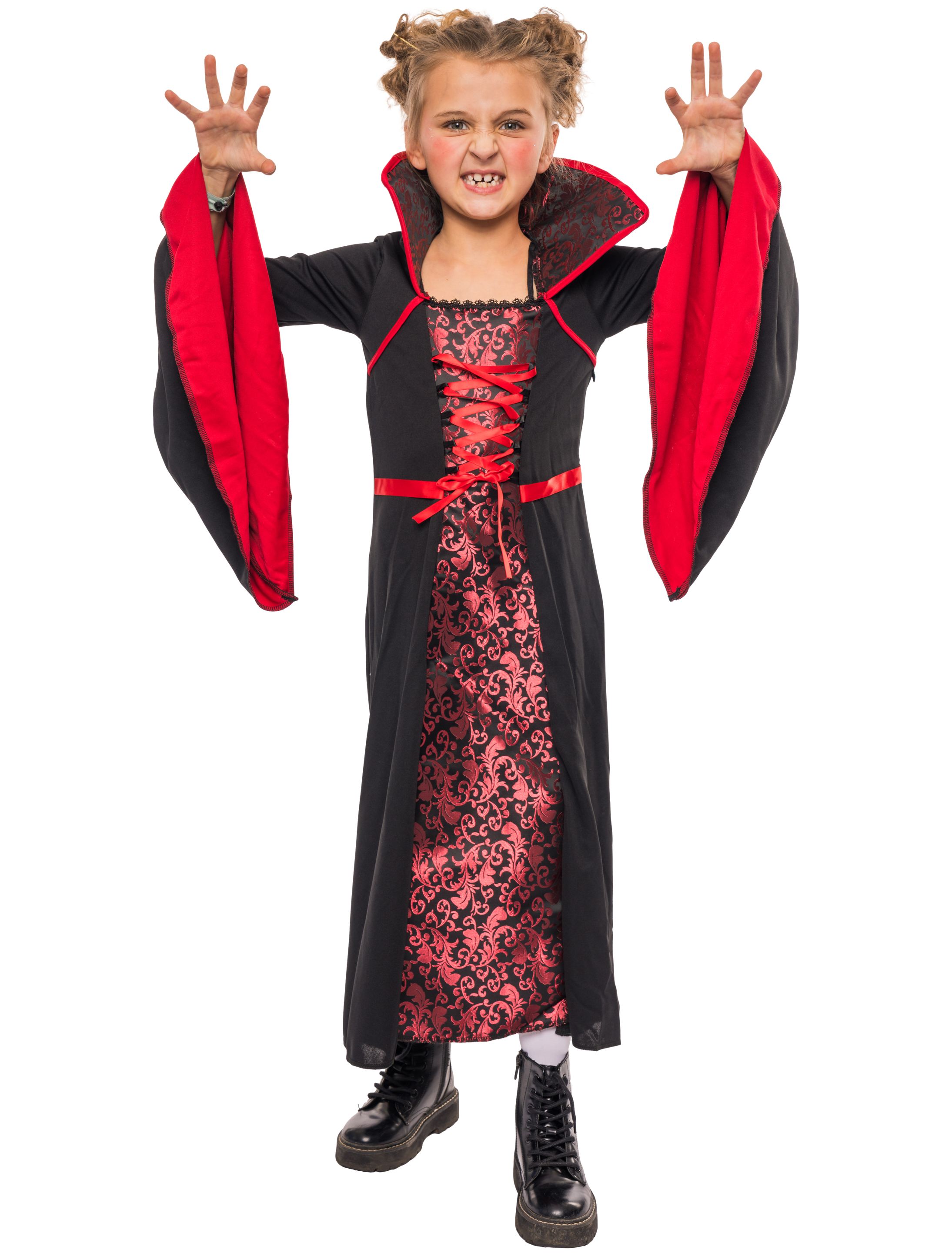 Kleid Vampir mit Kragen Kinder Mädchen schwarz/rot 152