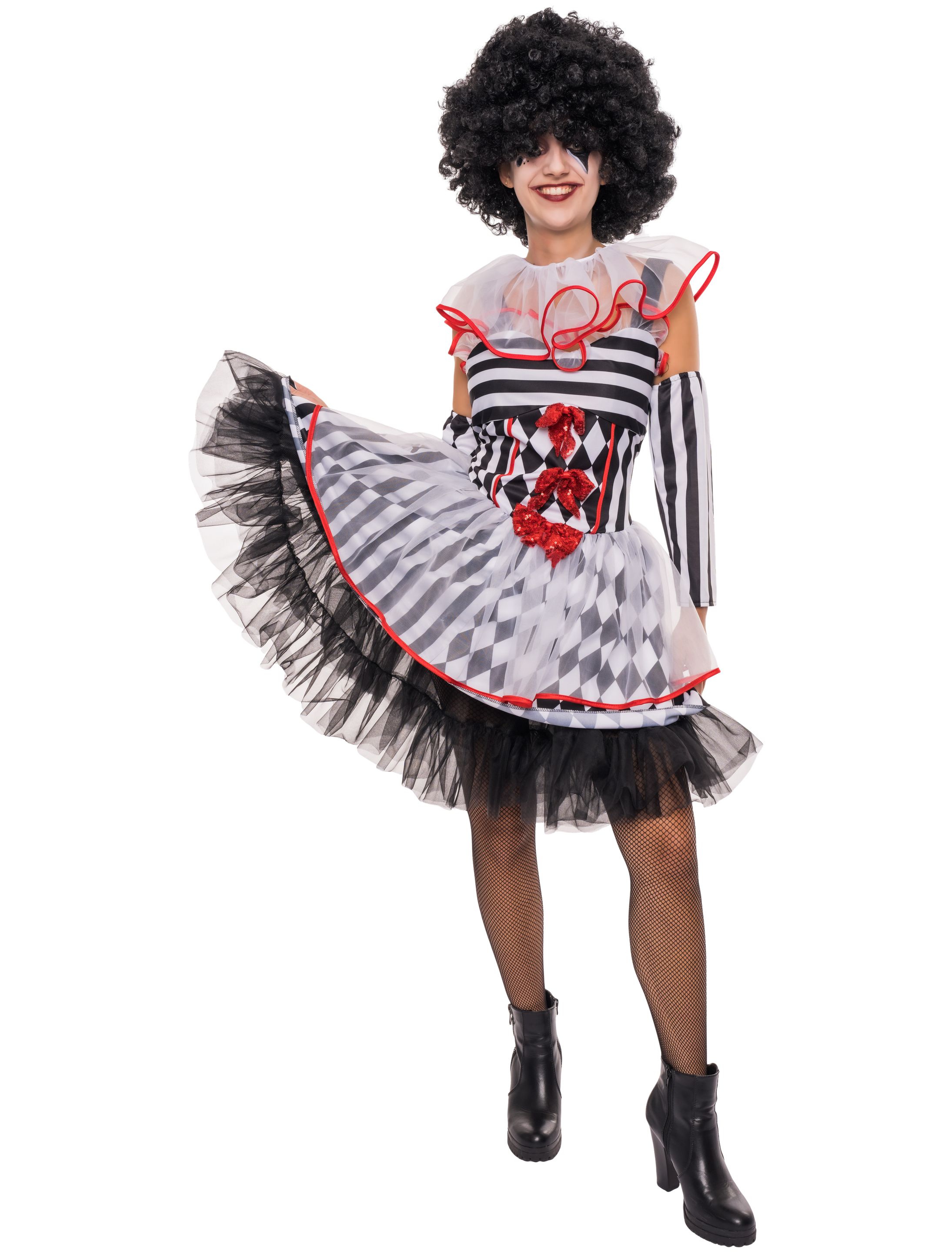 Kleid Zirkusclown Damen schwarz/weiß/rot S