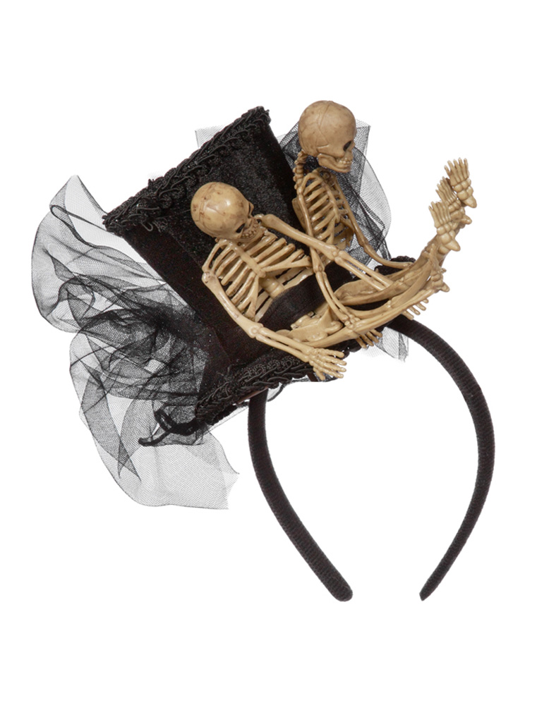 Haarreif Minihut schwarz mit Skelett
