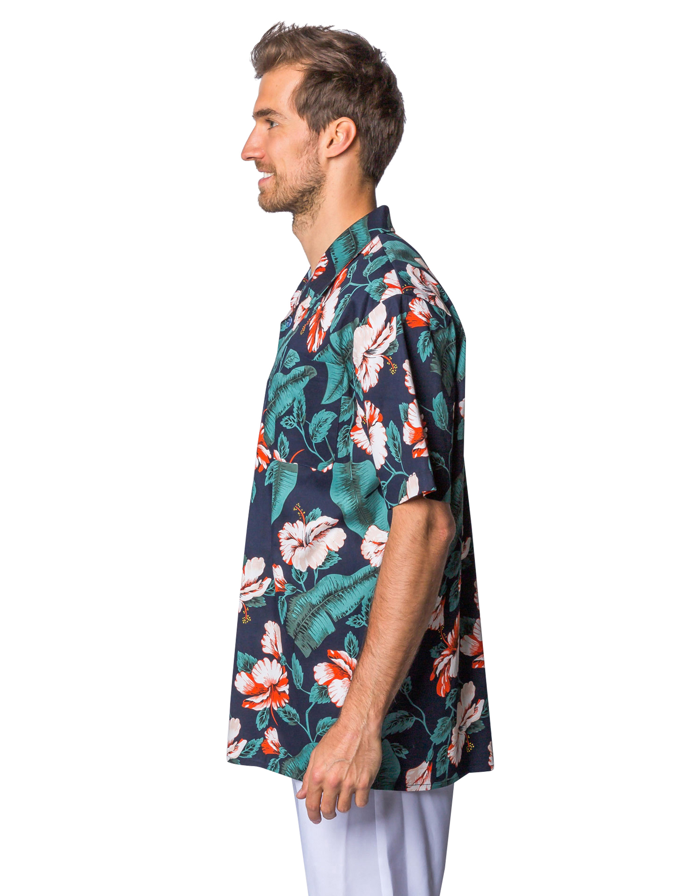 Hawaiihemd mit Hibiskusblüten grün XL/XXL