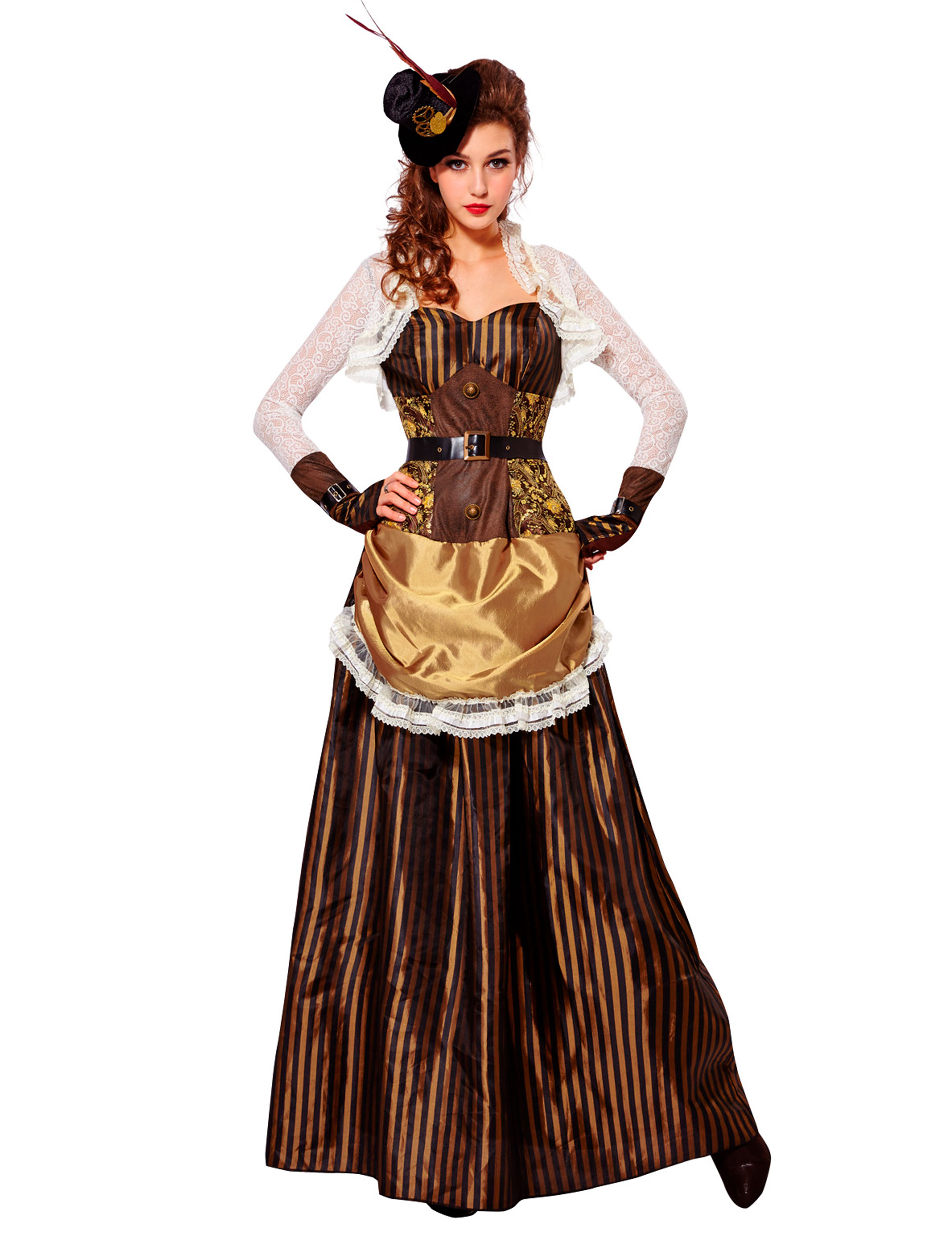 Kleid Steampunk Damen 3-tlg. braun L