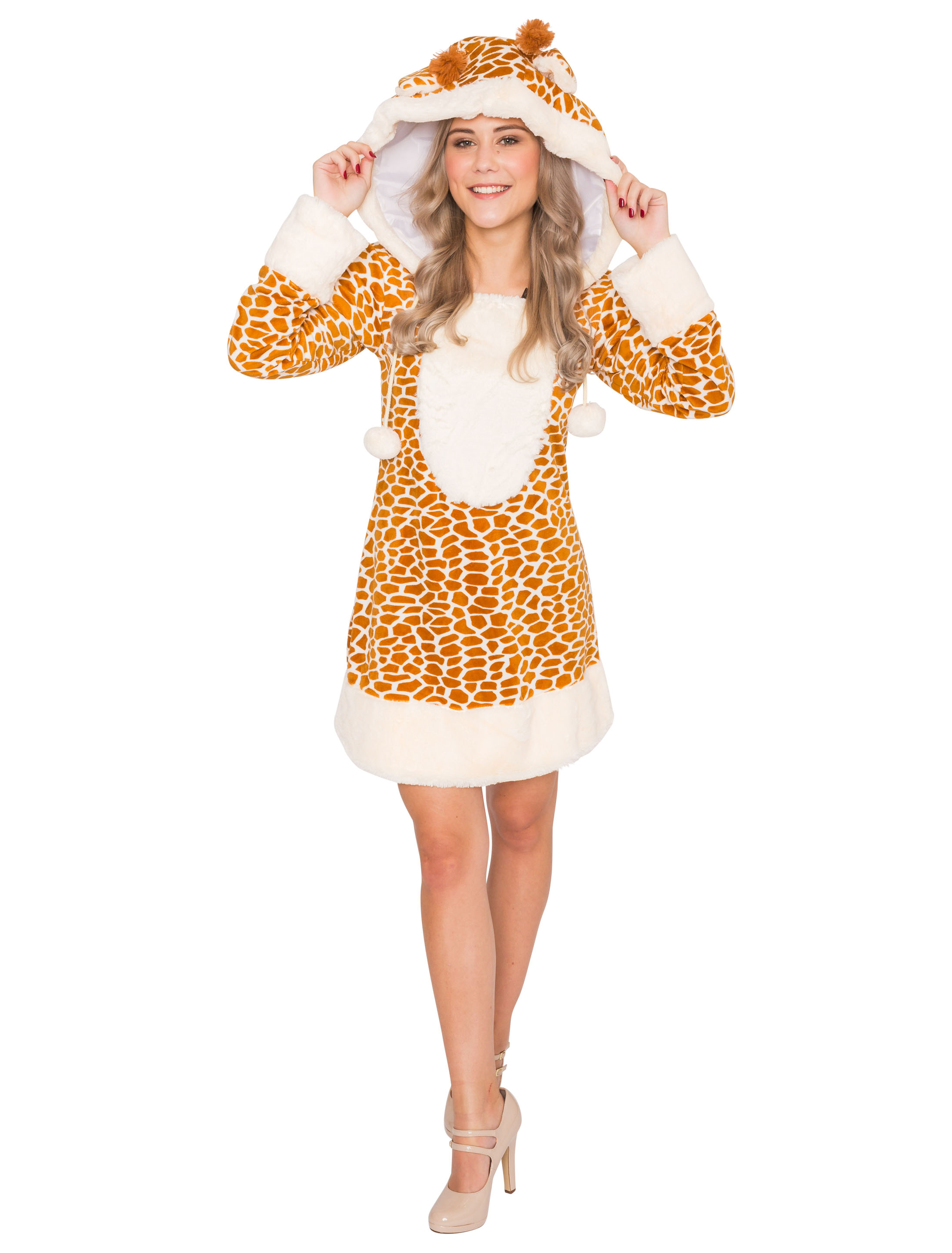Kleid Plüsch Giraffe Damen braun 34-36