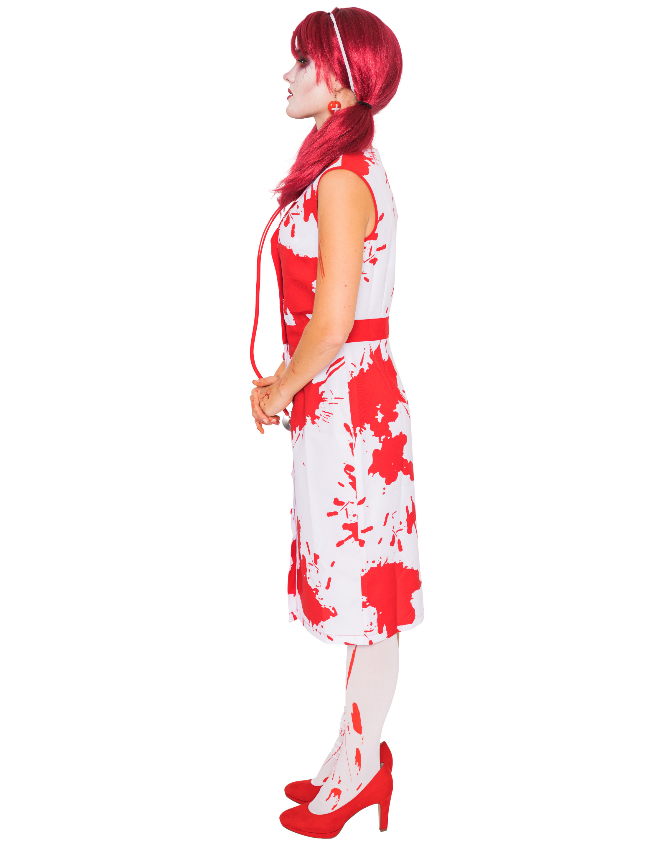 Kleid Krankenschwester Zombie Damen rot/weiß XL