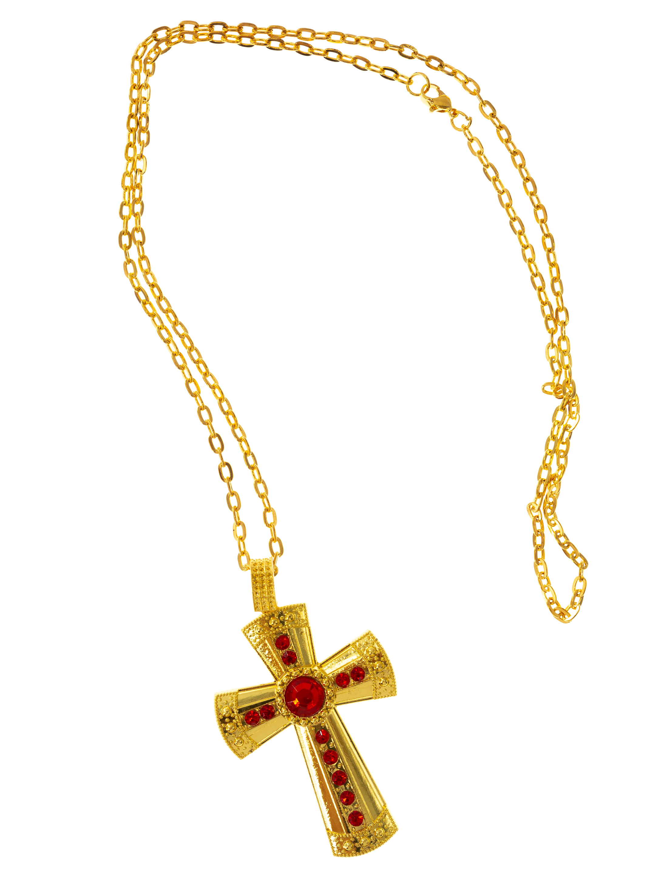 Halskette Kreuz gold mit roten Steinen