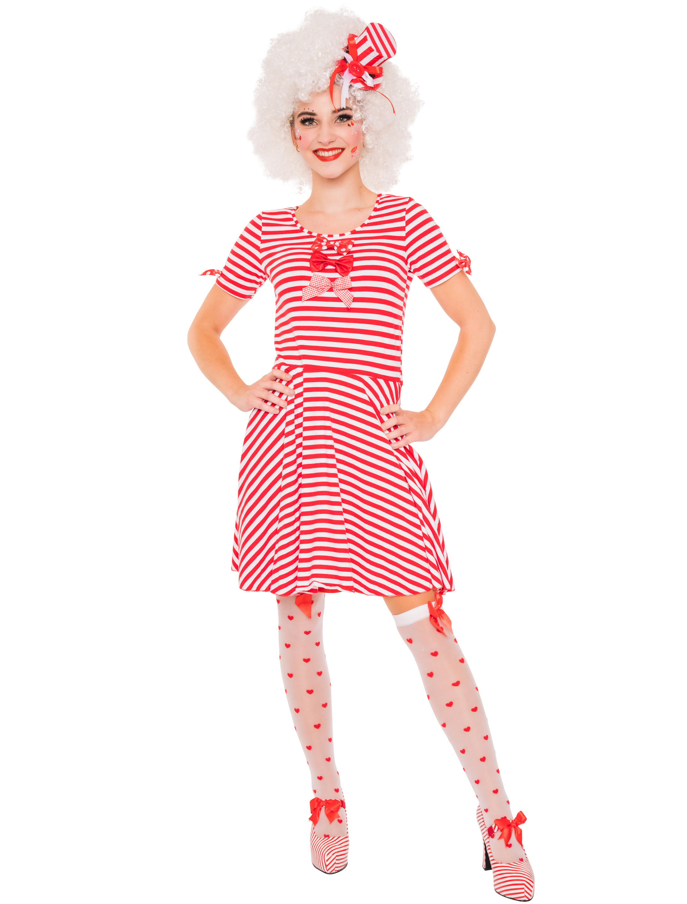 Kleid gestreift mit Schleifen Damen rot/weiß L/XL