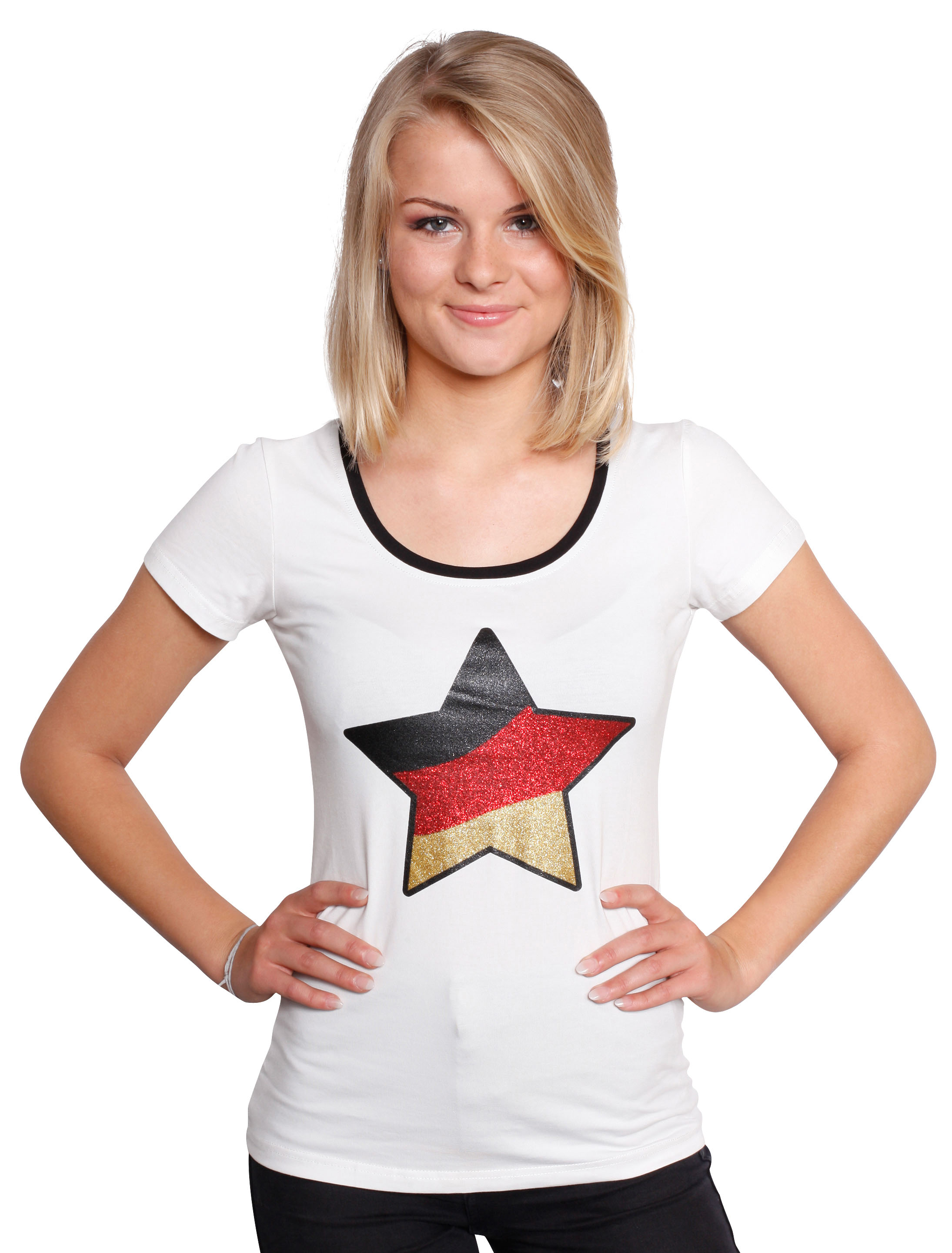 T-Shirt Deutschland Stern Damen weiß L