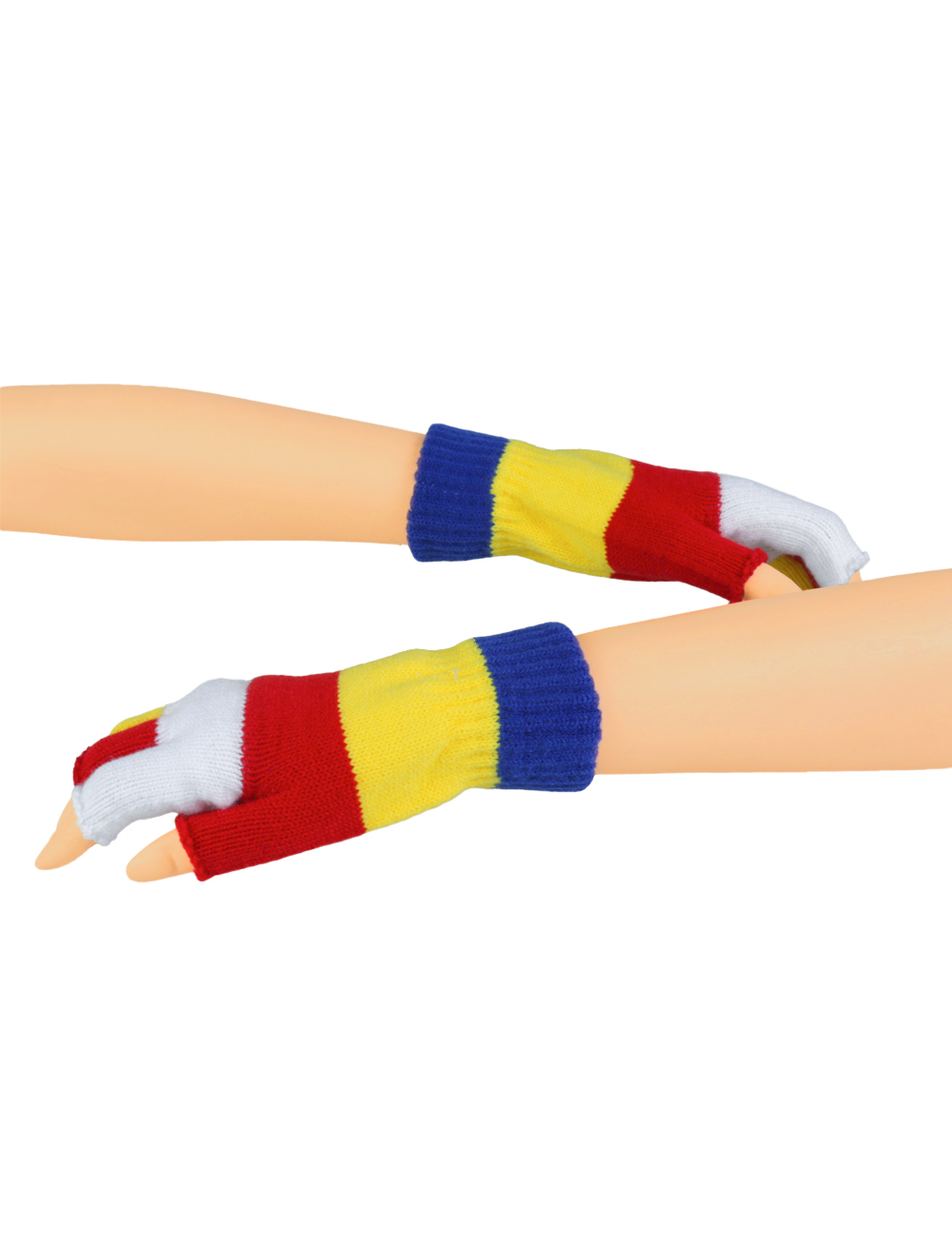 Strickhandschuhe fingerlos rot/weiß/blau/gelb