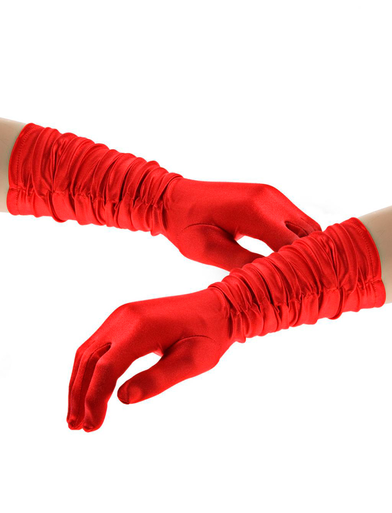 Handschuhe Satin gerafft 40cm rot one size