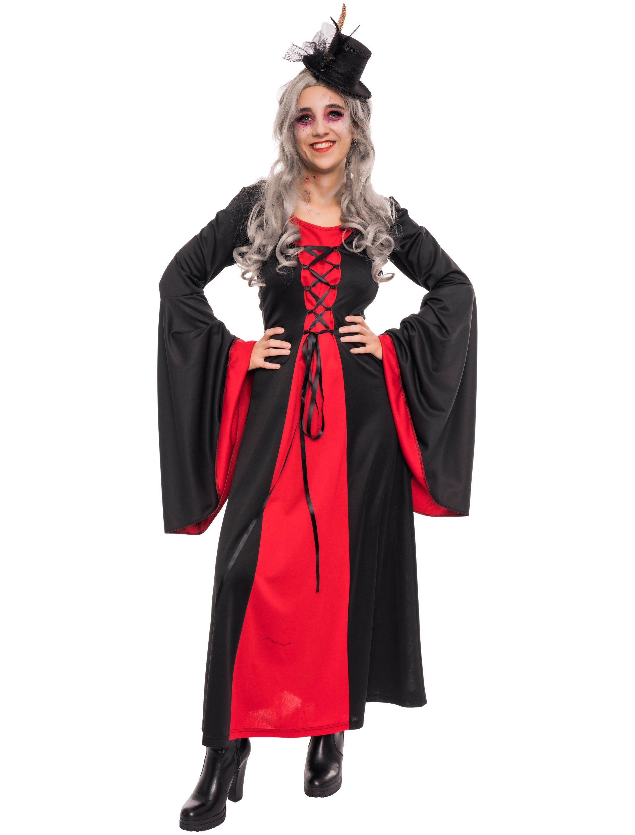 Kleid mit Kapuze Damen schwarz/rot XL