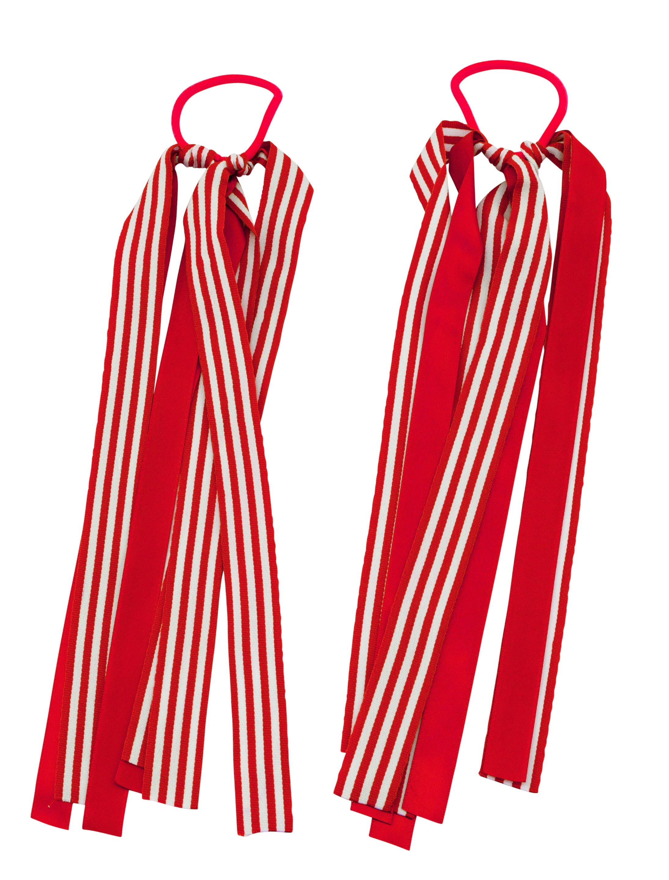 Haargummis mit Bändern gestreift rot/weiß