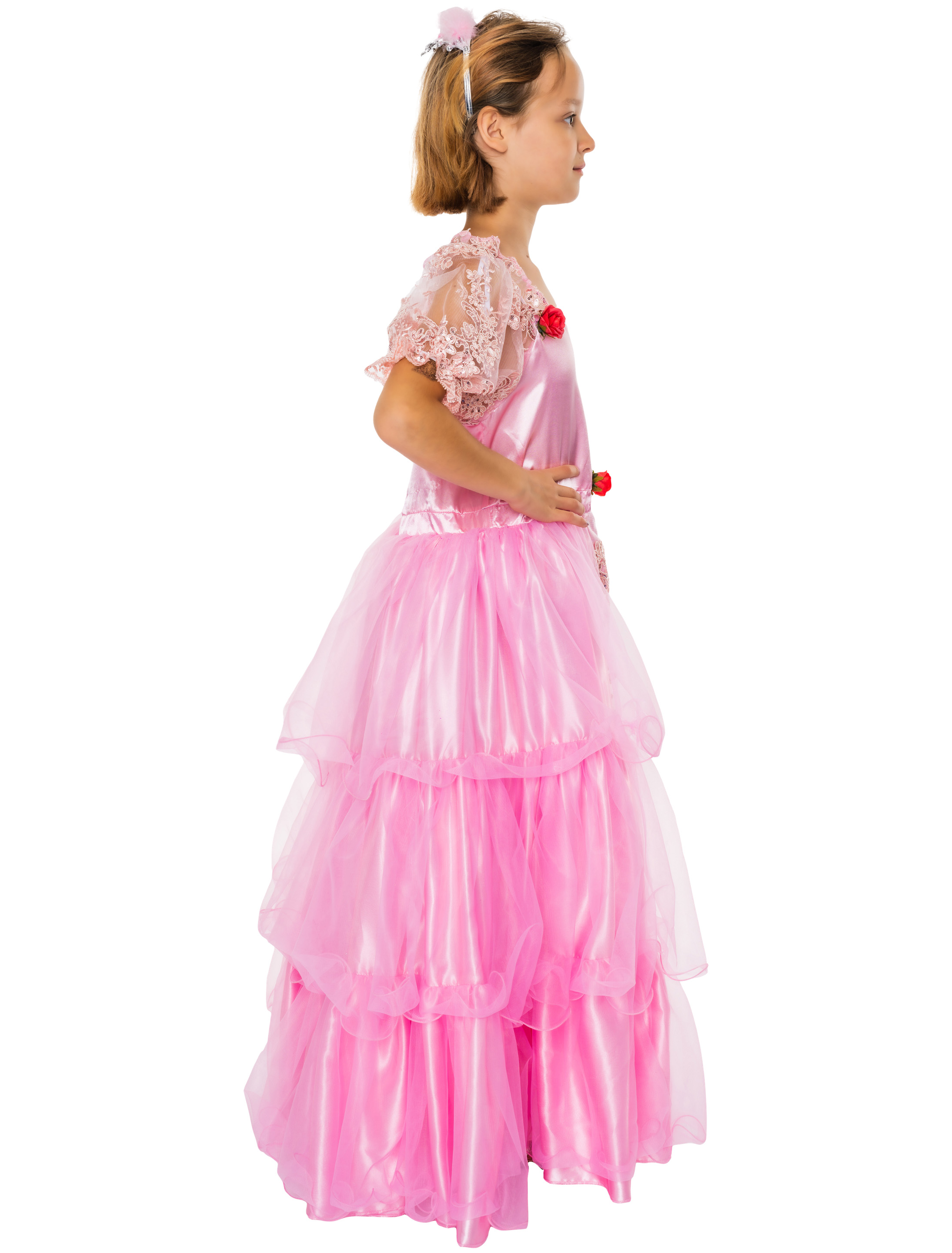 Kleid mit Rosen Prinzessin Kinder pink 140