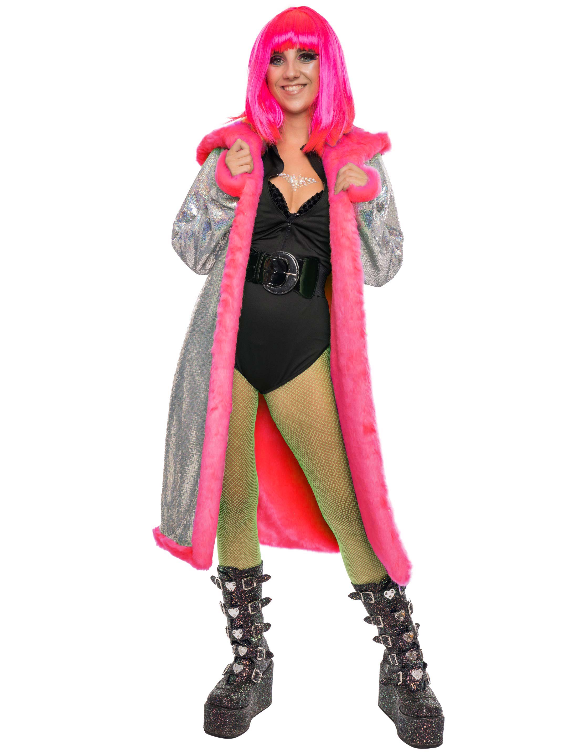 Mantel mit Kapuze und Pailletten pink L/XL