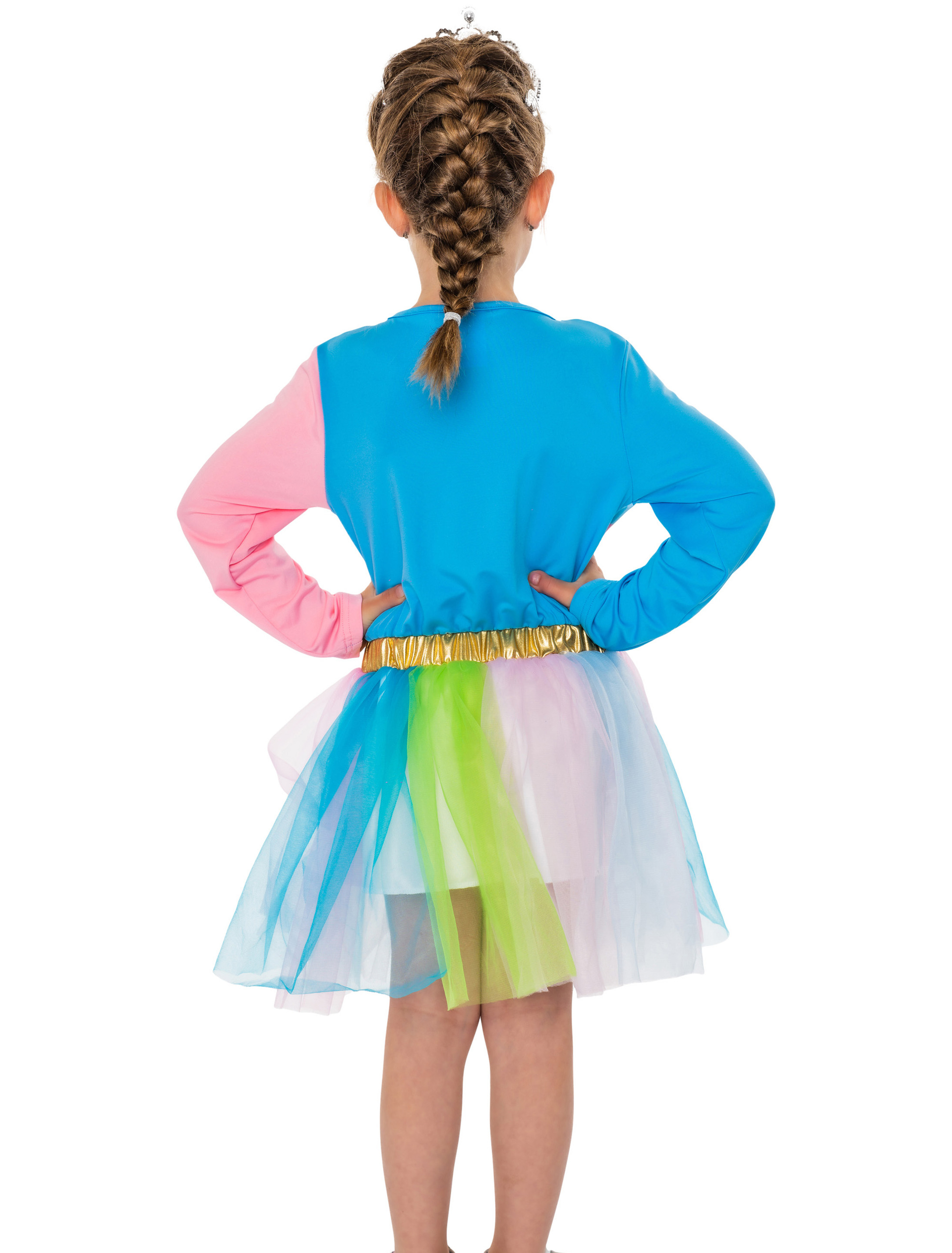 NET TOYS Einhorn-Kostüm Für Kinder – Regenbogenkleid Größe 116 (4-5 Jahre), Inkl. Haarreif, Aus Polyester