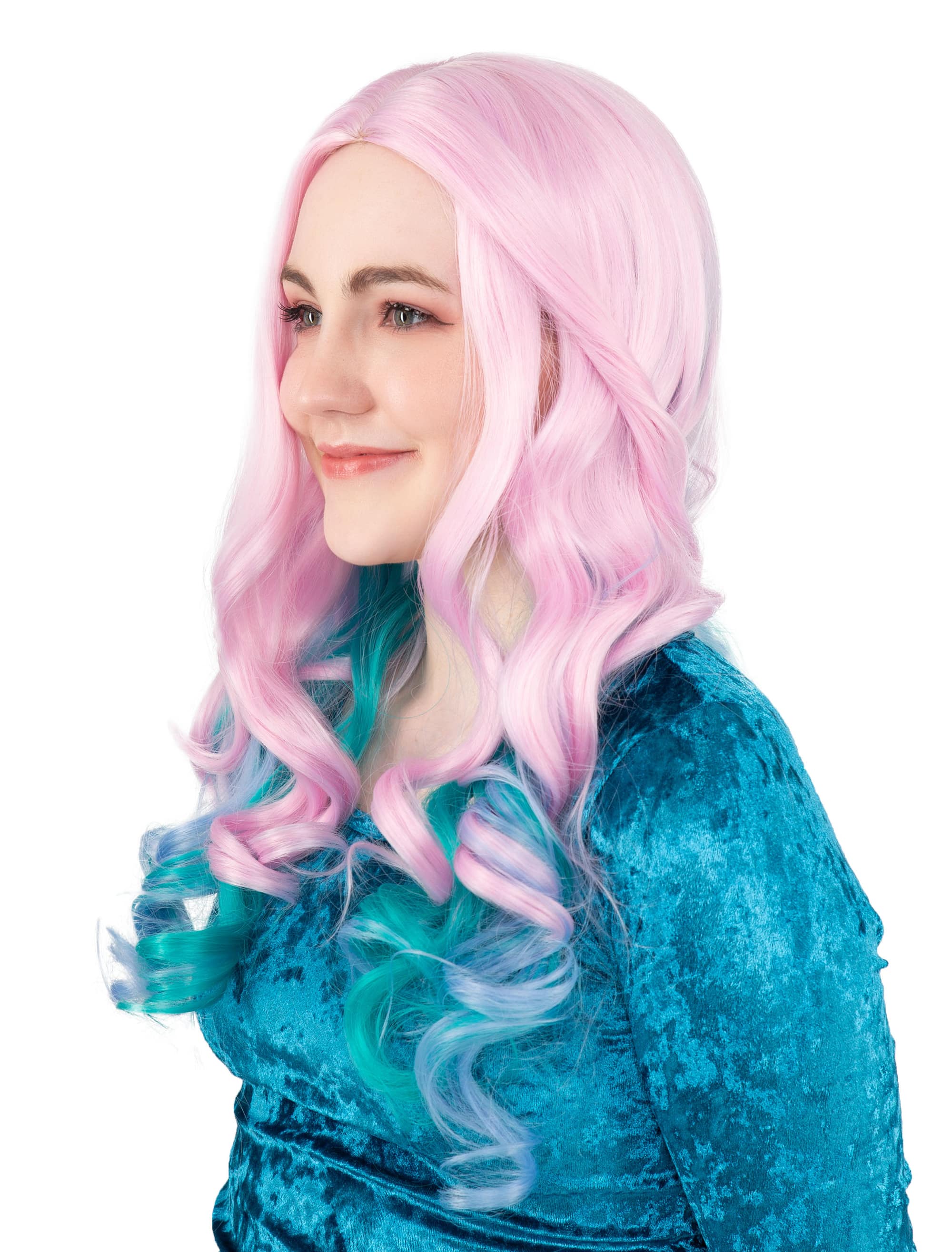 Perücke Langhaar Balayage pink/türkis