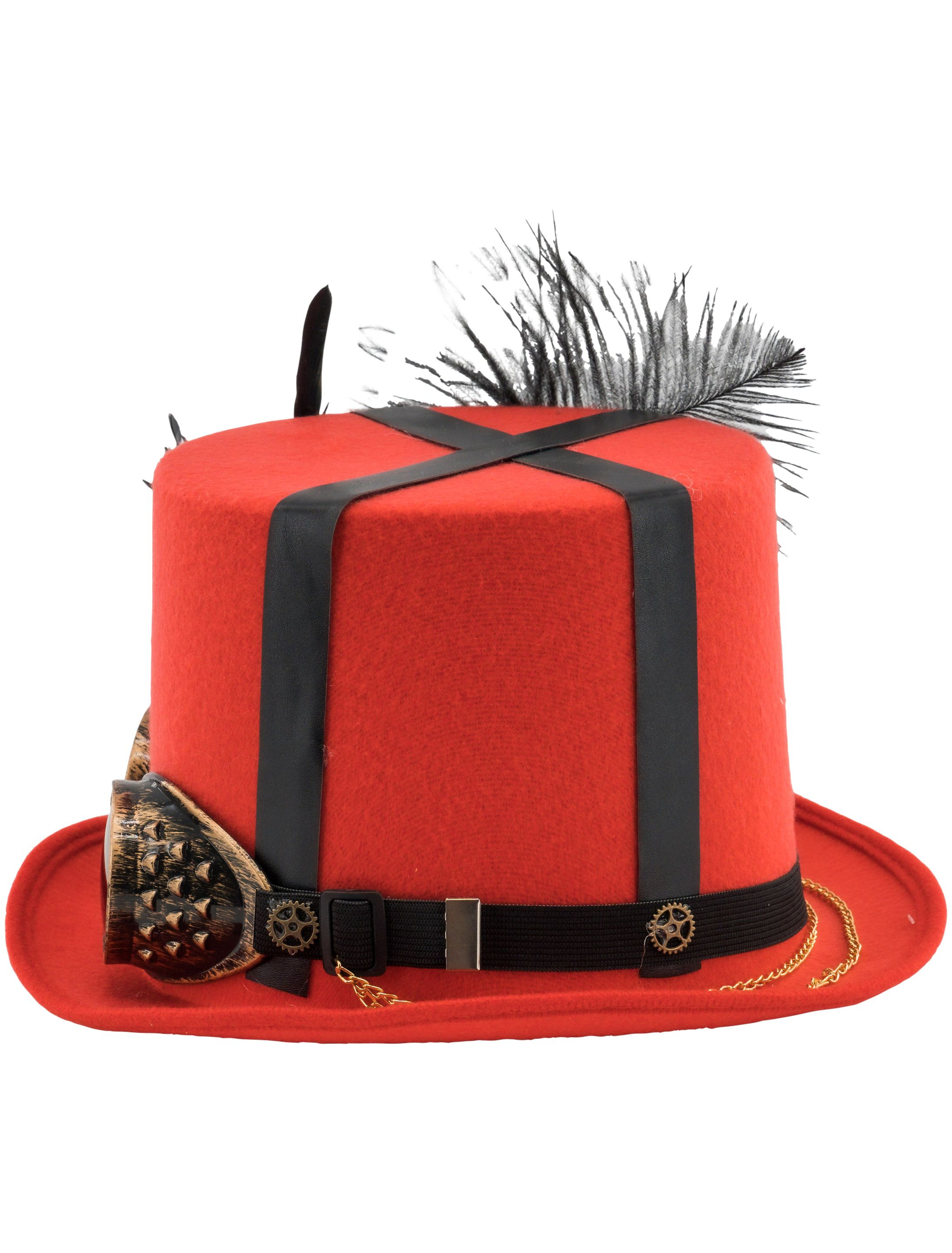Hut Steampunk mit Brille rot one size