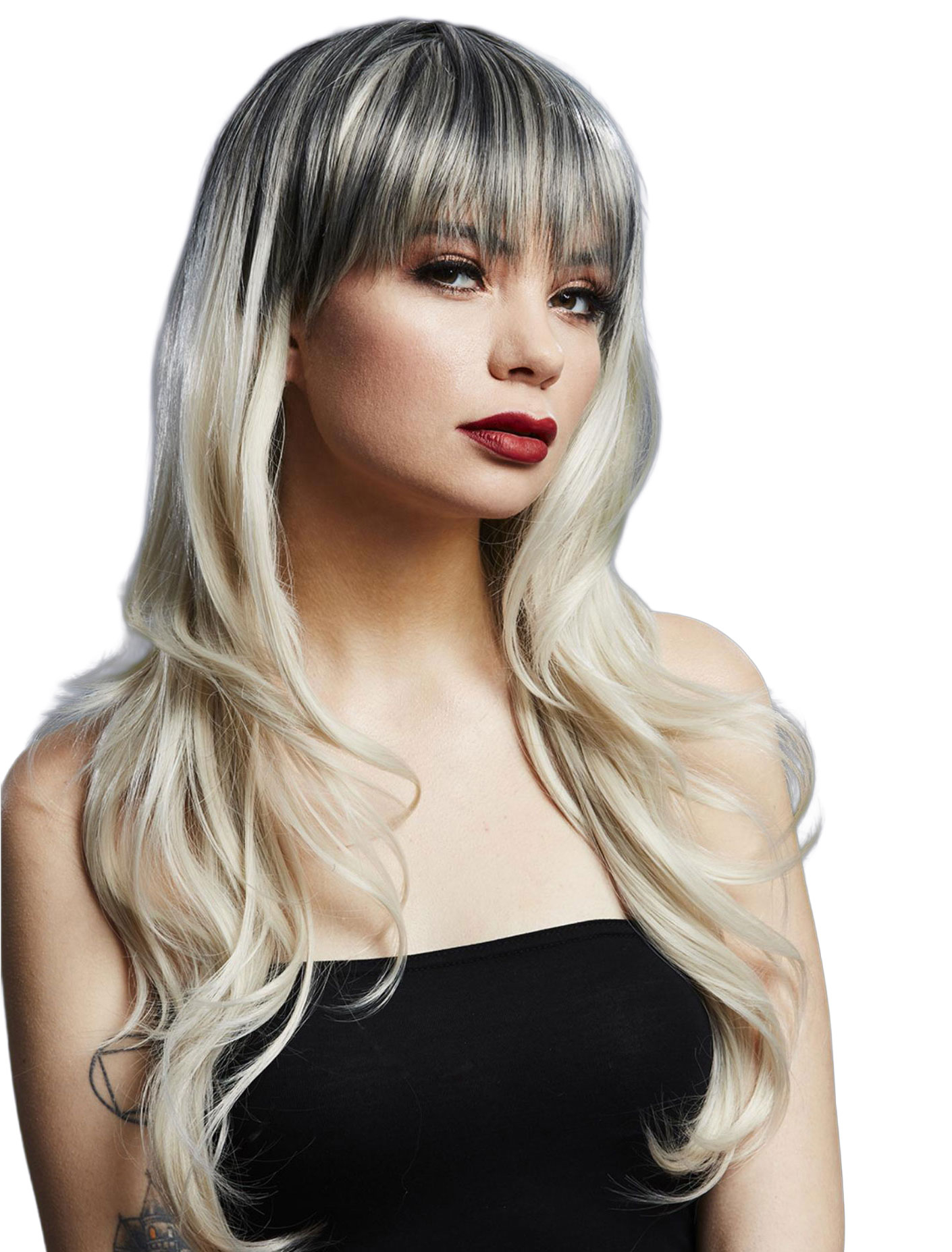 Perücke Lang wellig mit Pony blond