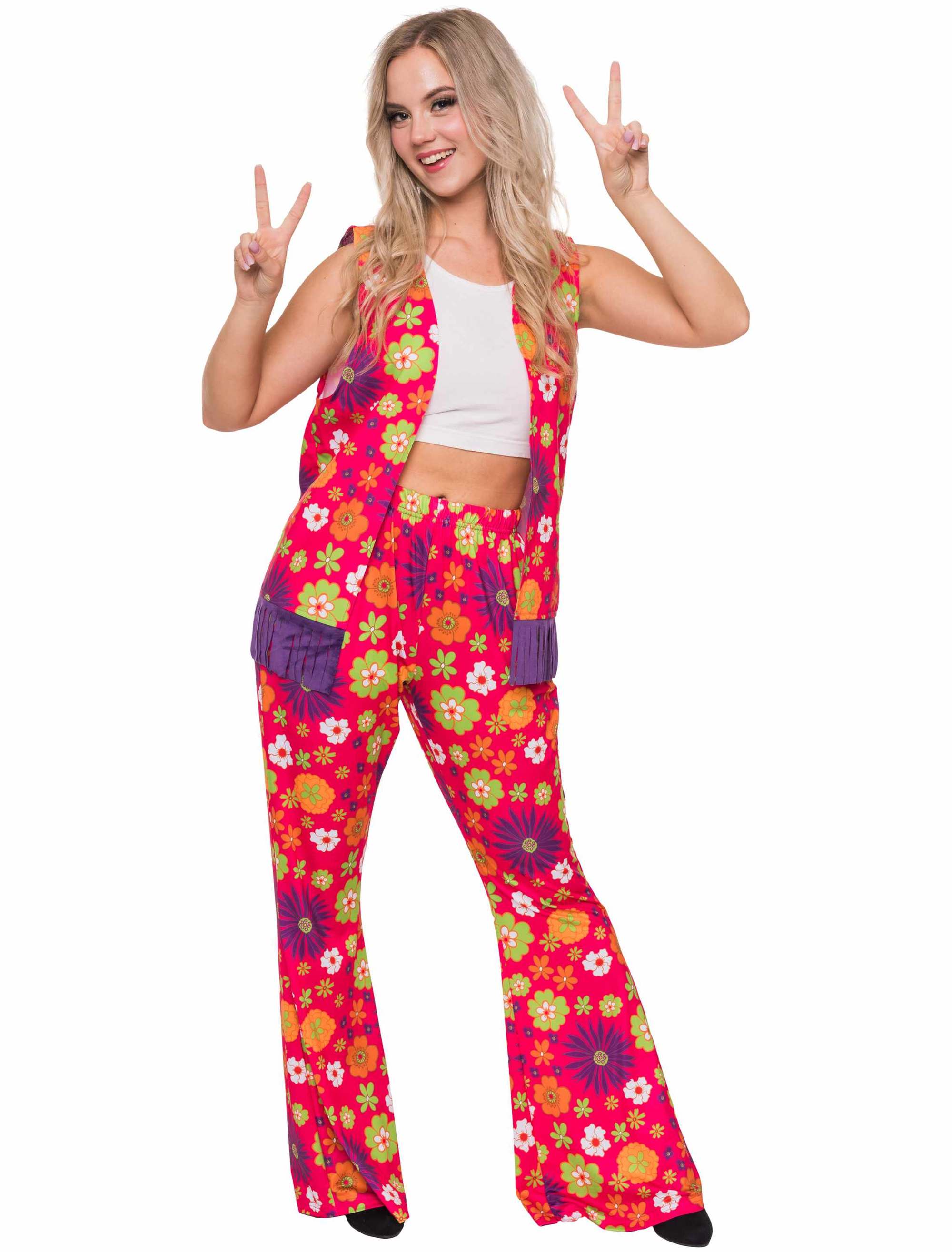 Kostüm Hippie 2-tlg. Blumen pink/lila L/XL