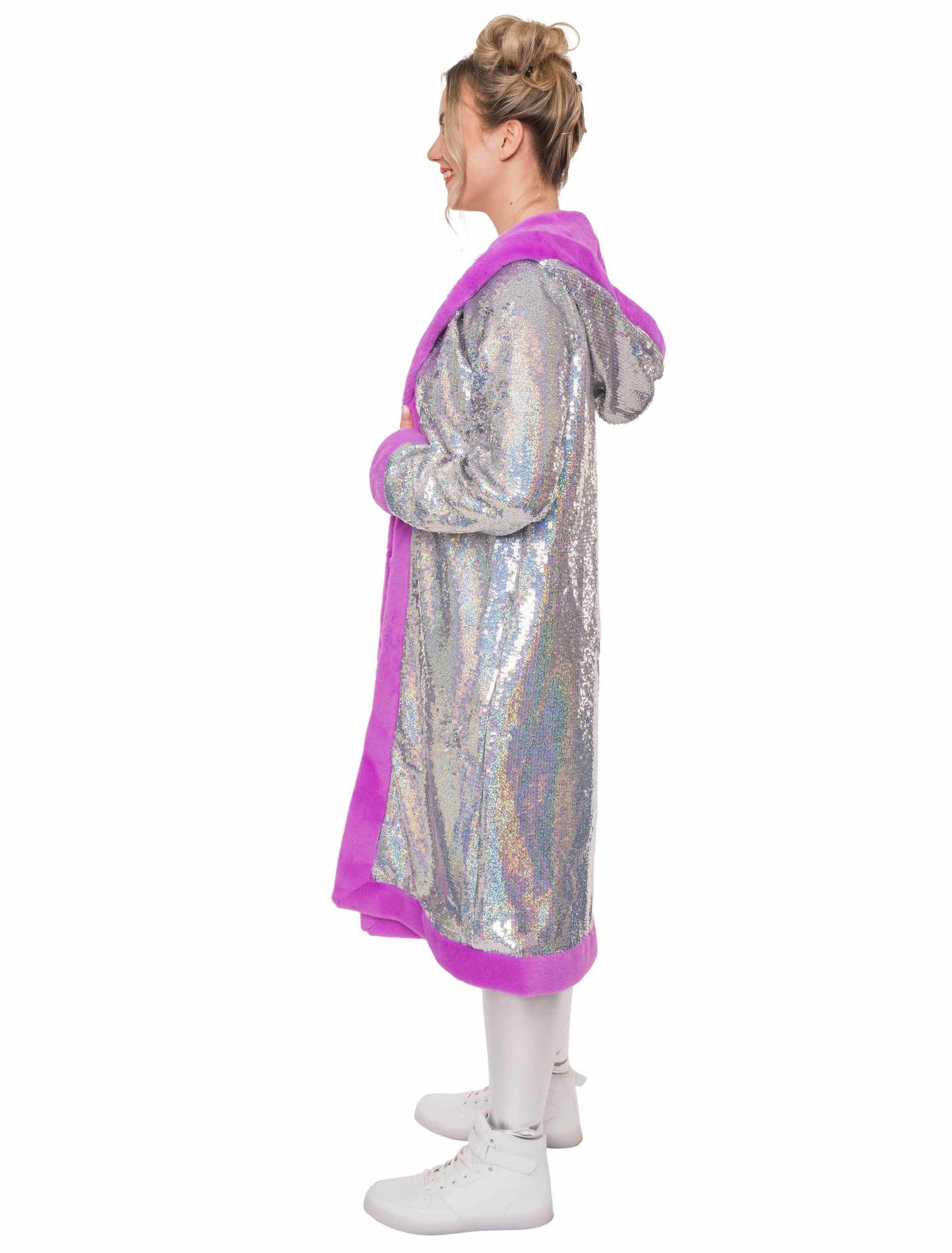 Mantel mit Kapuze und Pailletten Metallic lila 2XL/3XL
