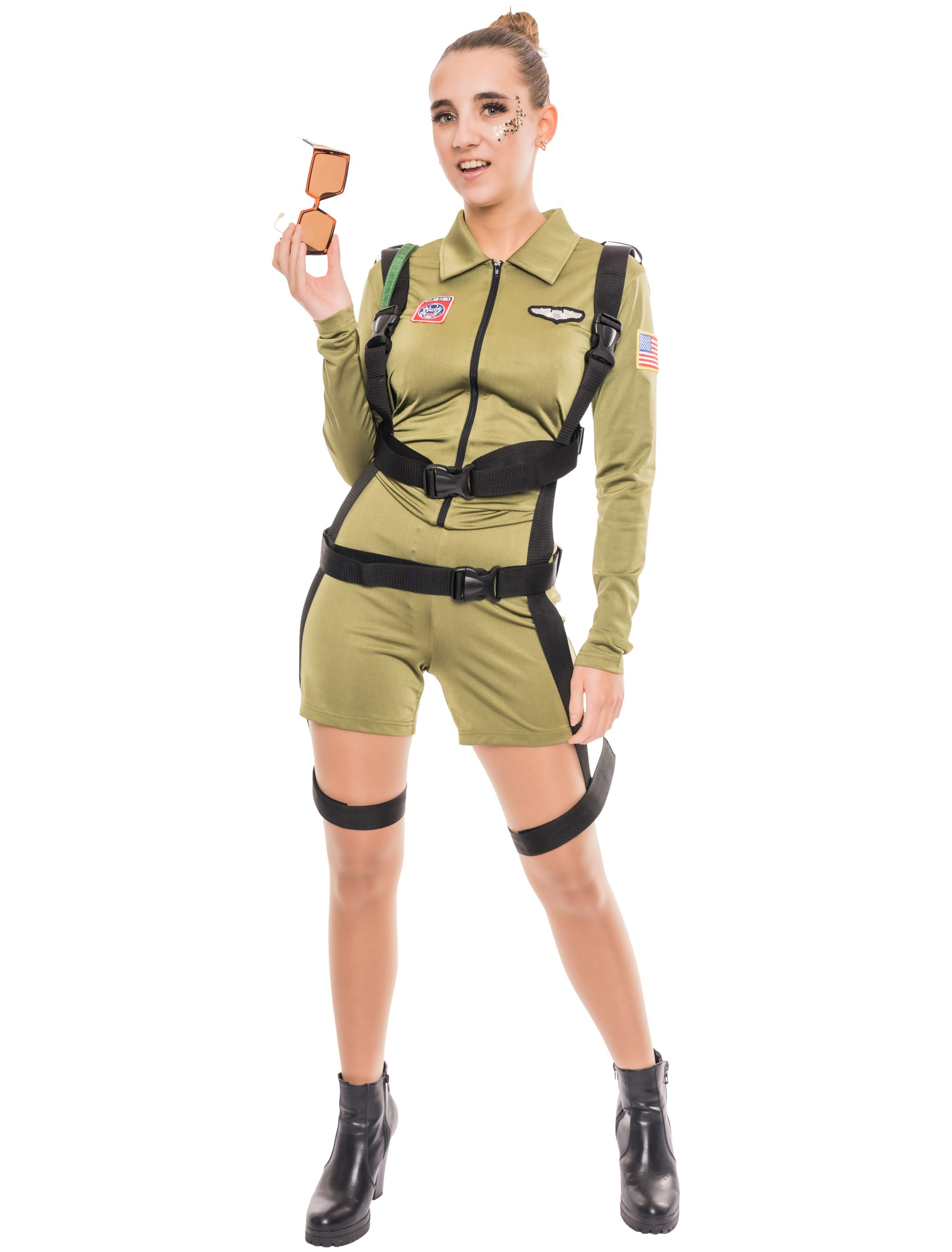 Jetpilot kurz Unifarben Damen olivgrün S/M