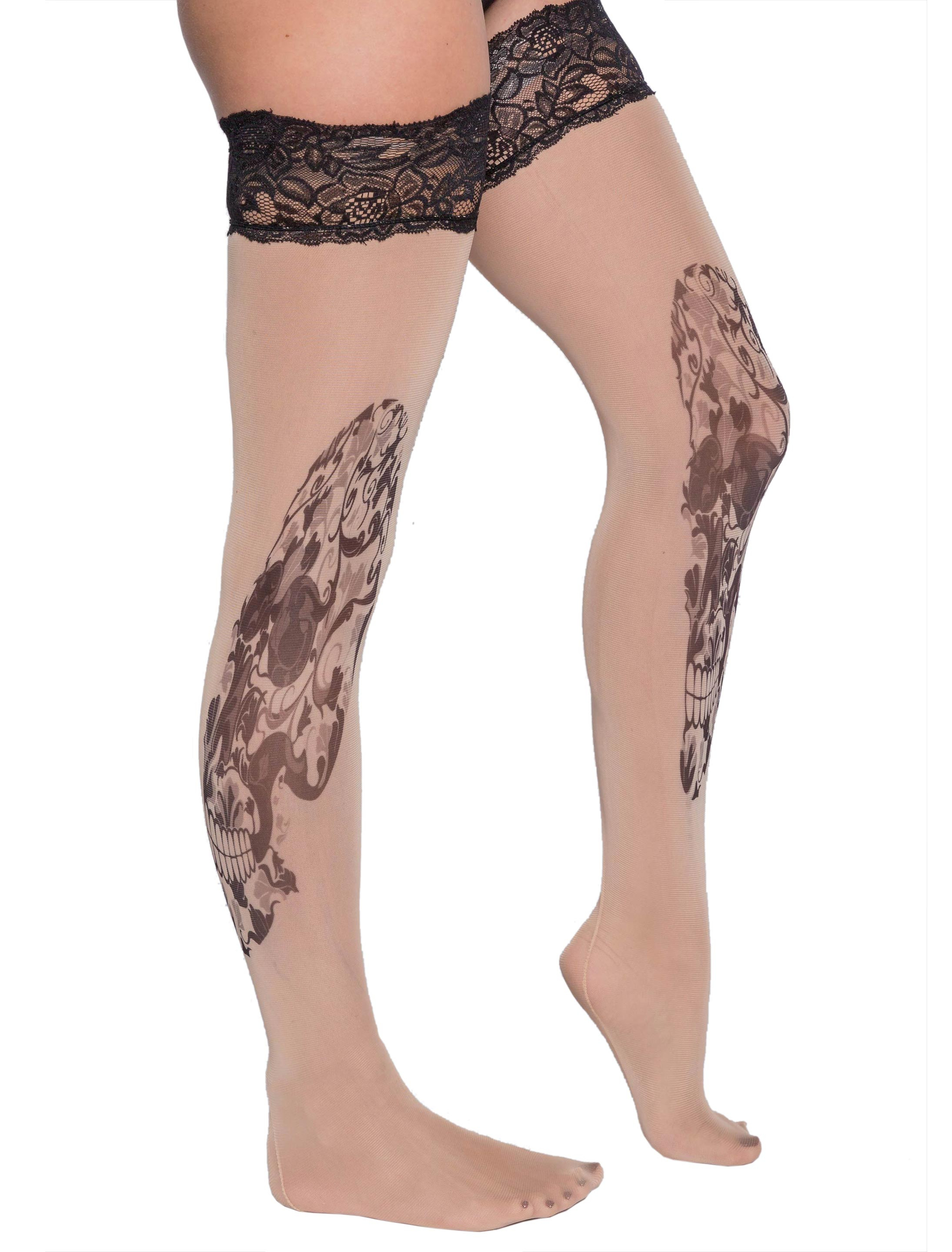 Overknee Strümpfe Tattoo Skull