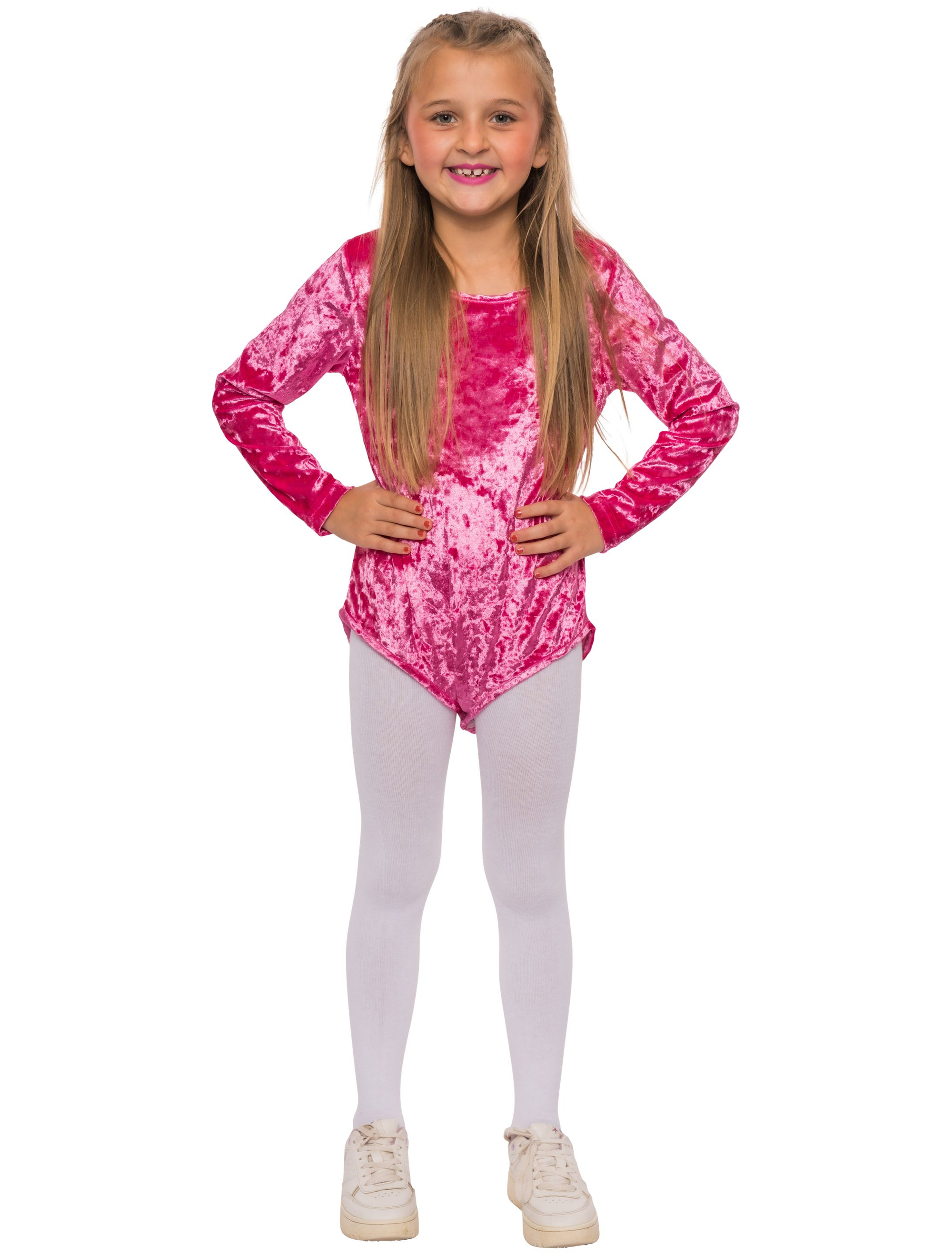 Body langarm Samt Kinder pink 140-152