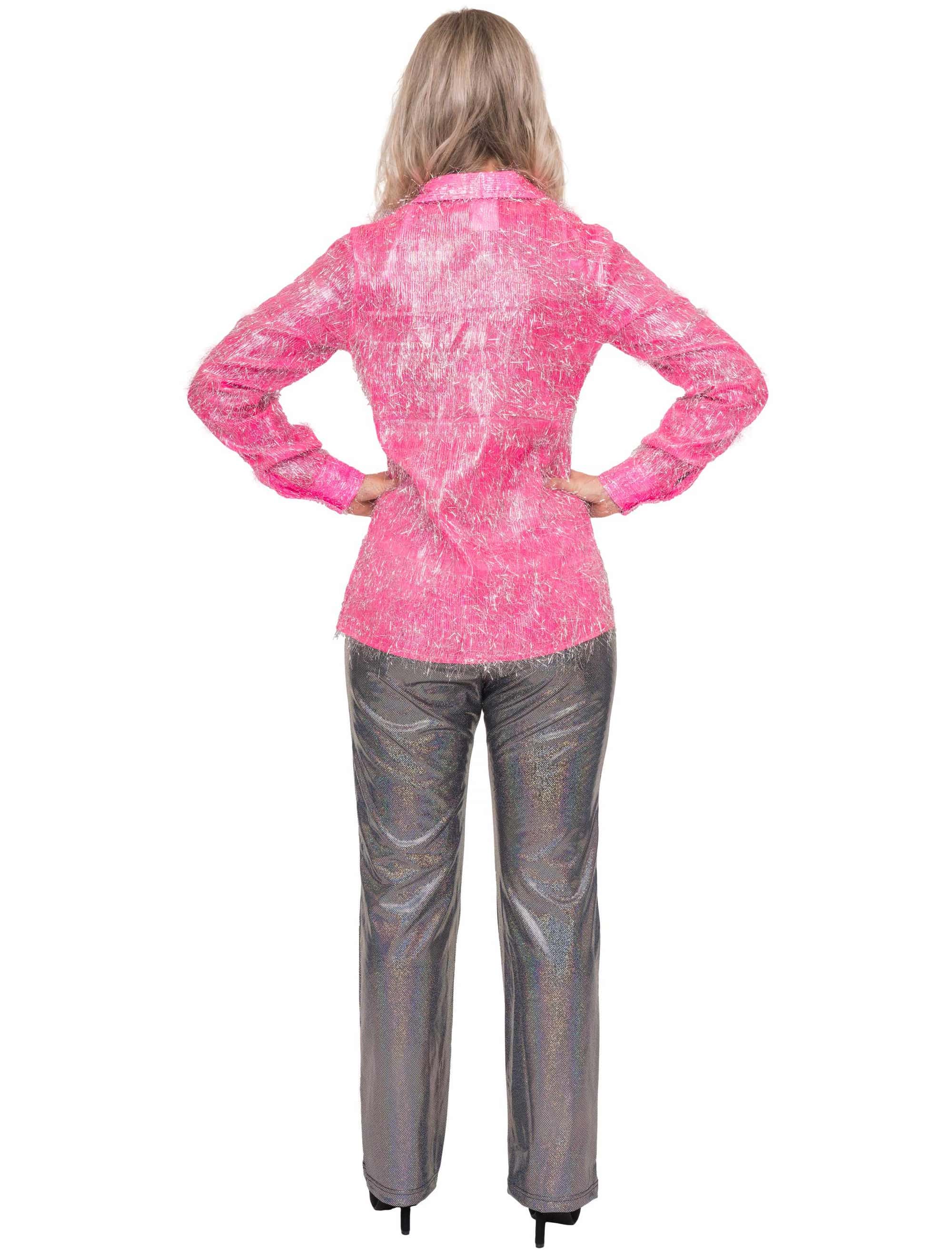 Bluse Lametta Metallic Damen pink 3XL