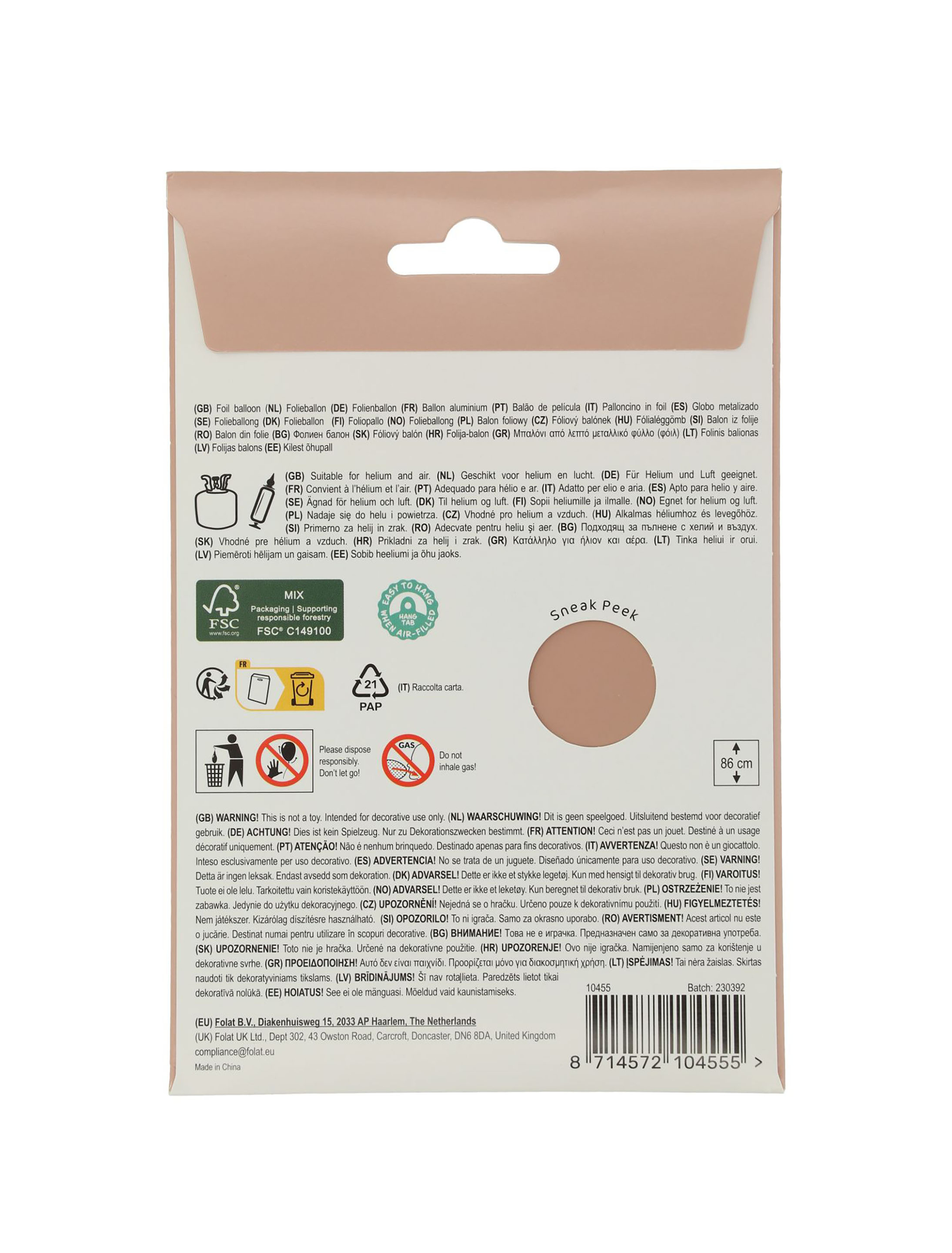 Folienballon Zahl 5 L matt rosa