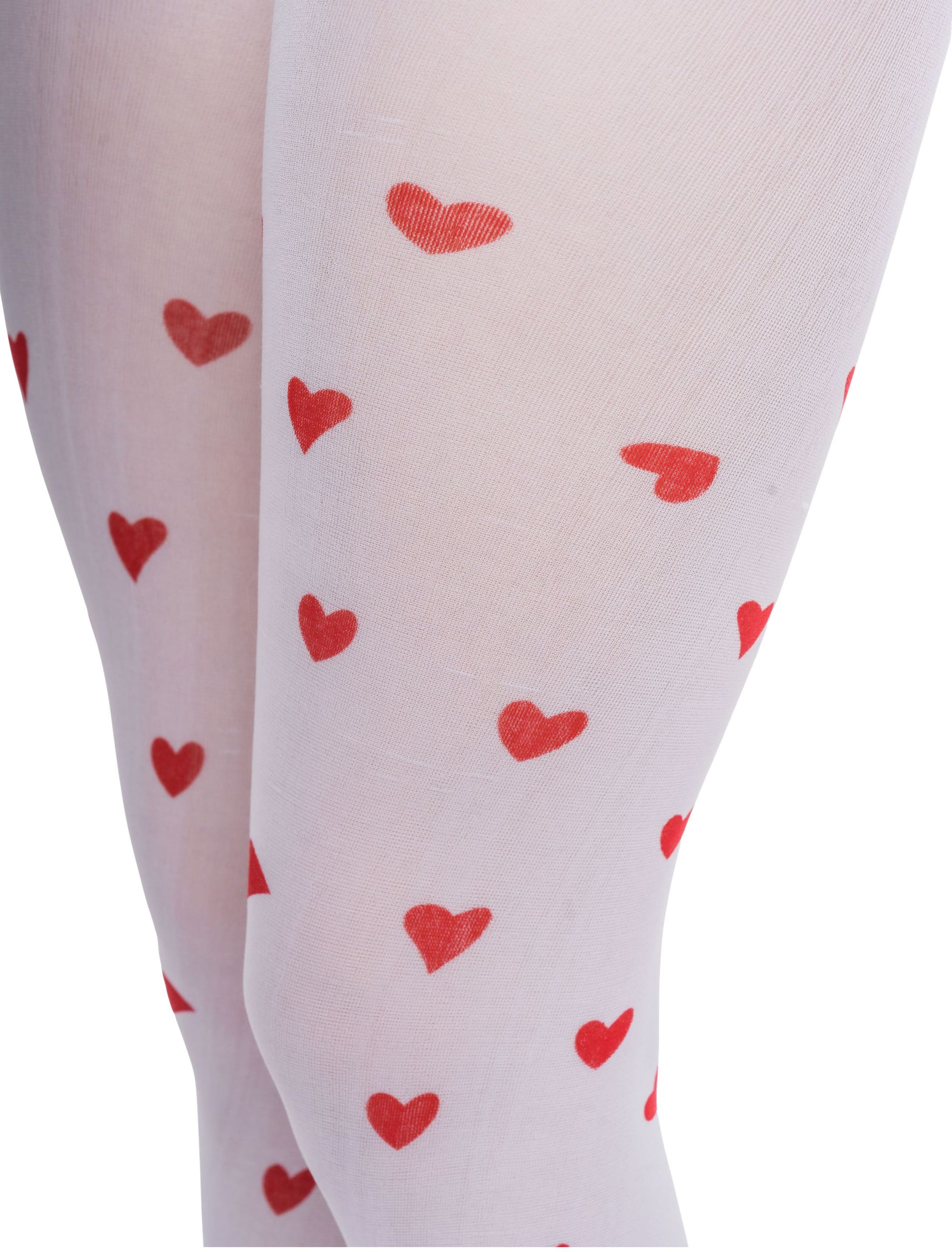 Strumpfhose mit Herzchen Print weiß/rot one size