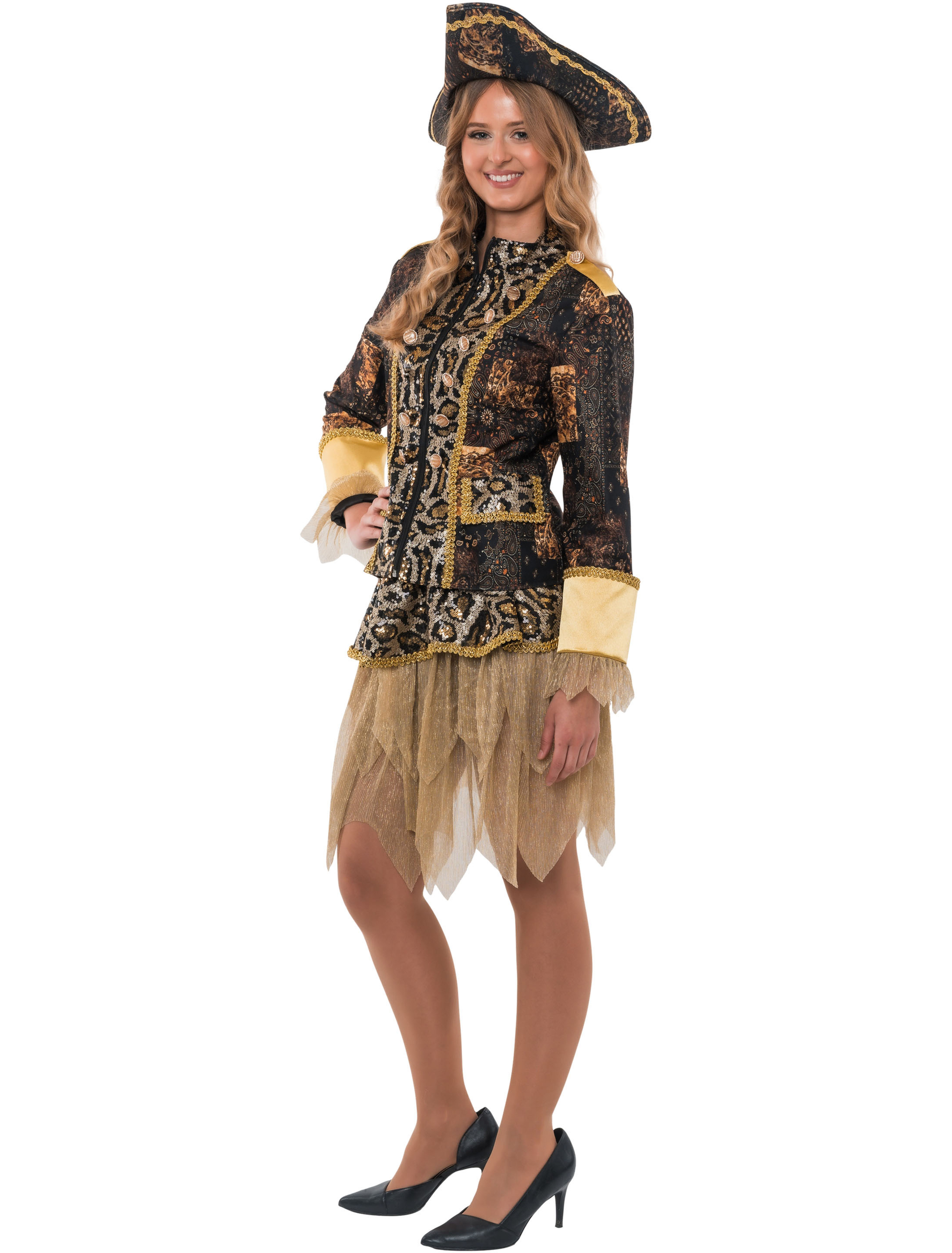 Frack Pailletten Leopard Damen braun/gold M