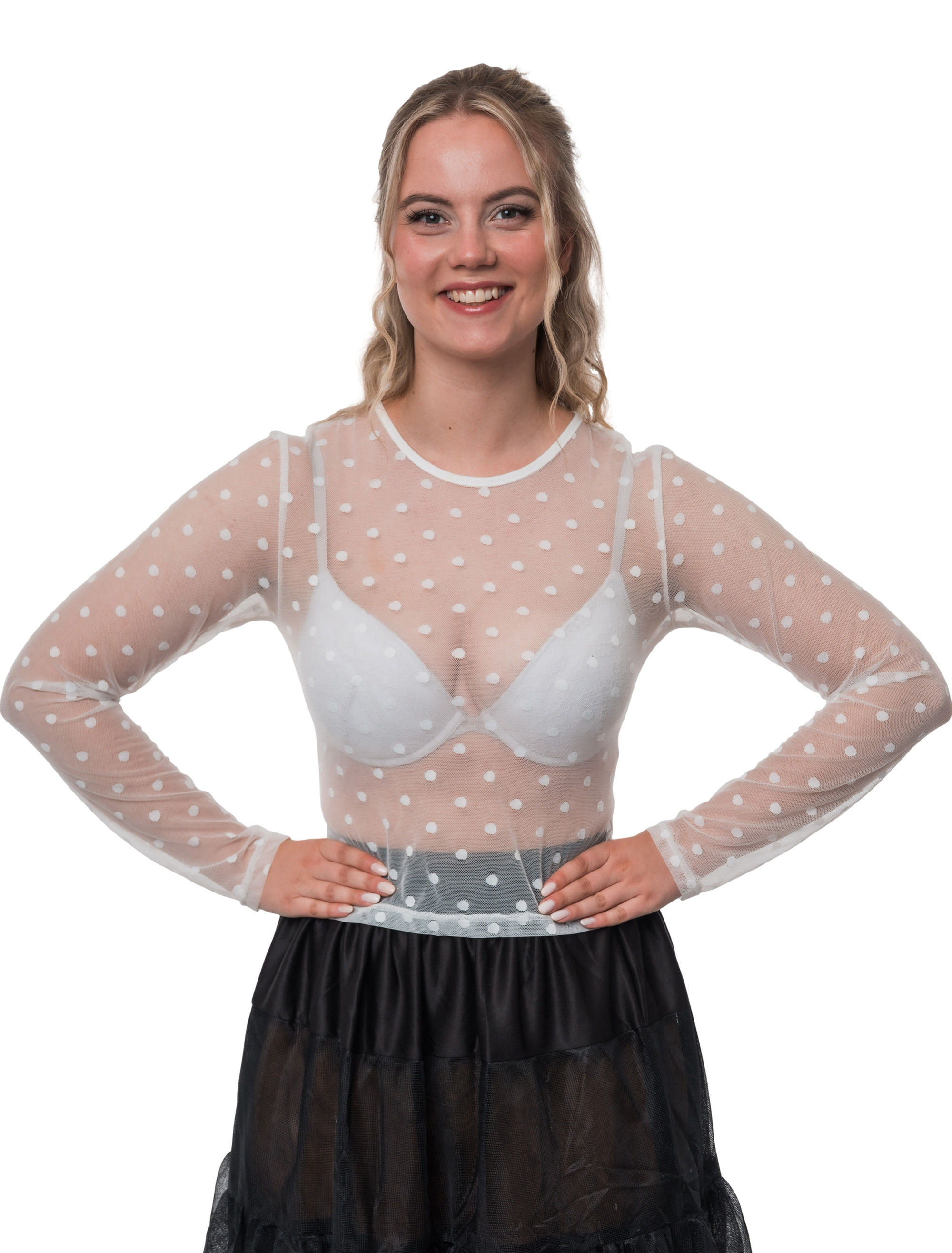 Oberteil Mesh Gepunktet Damen weiß 36