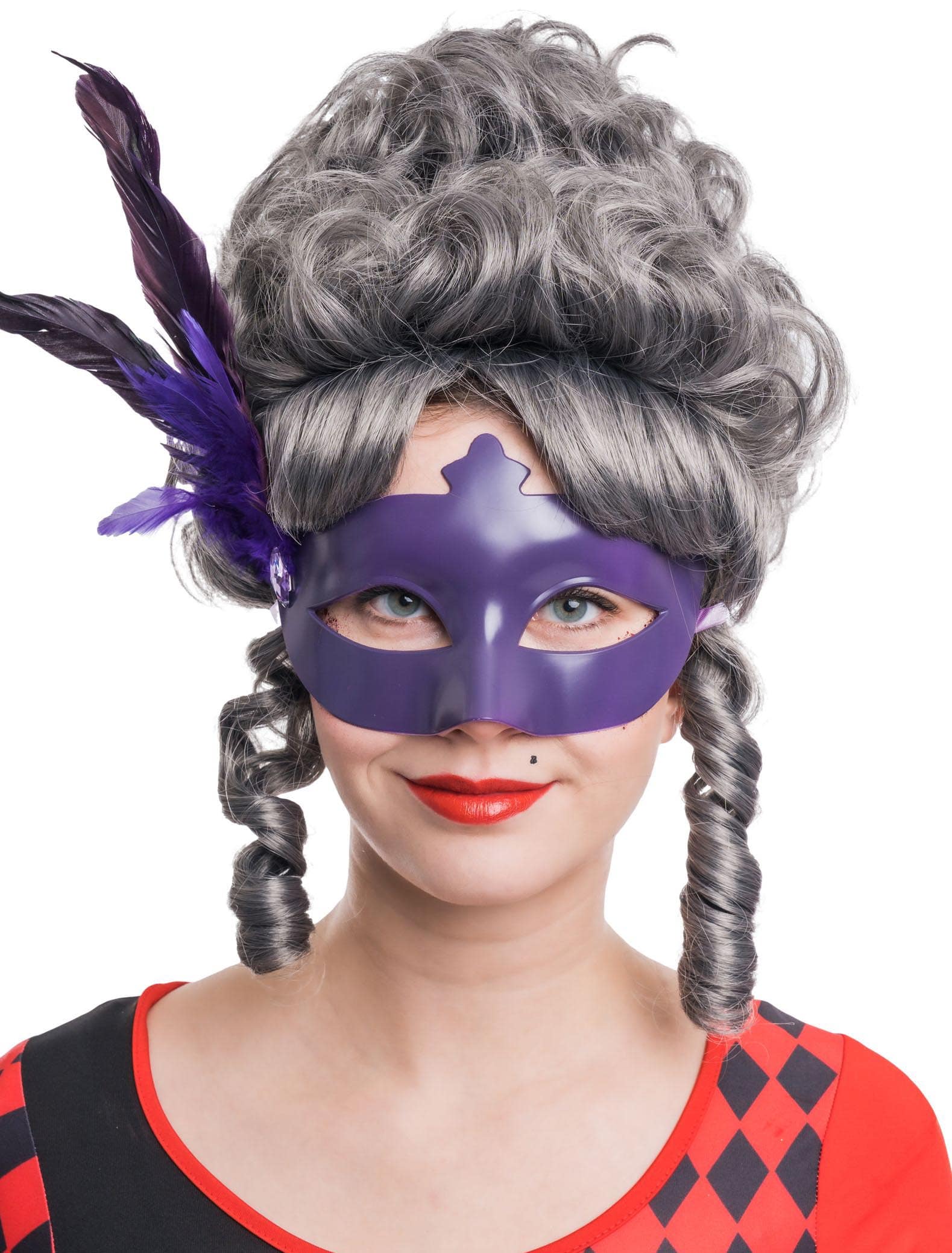 Augenmaske mit Federn Metallic lila