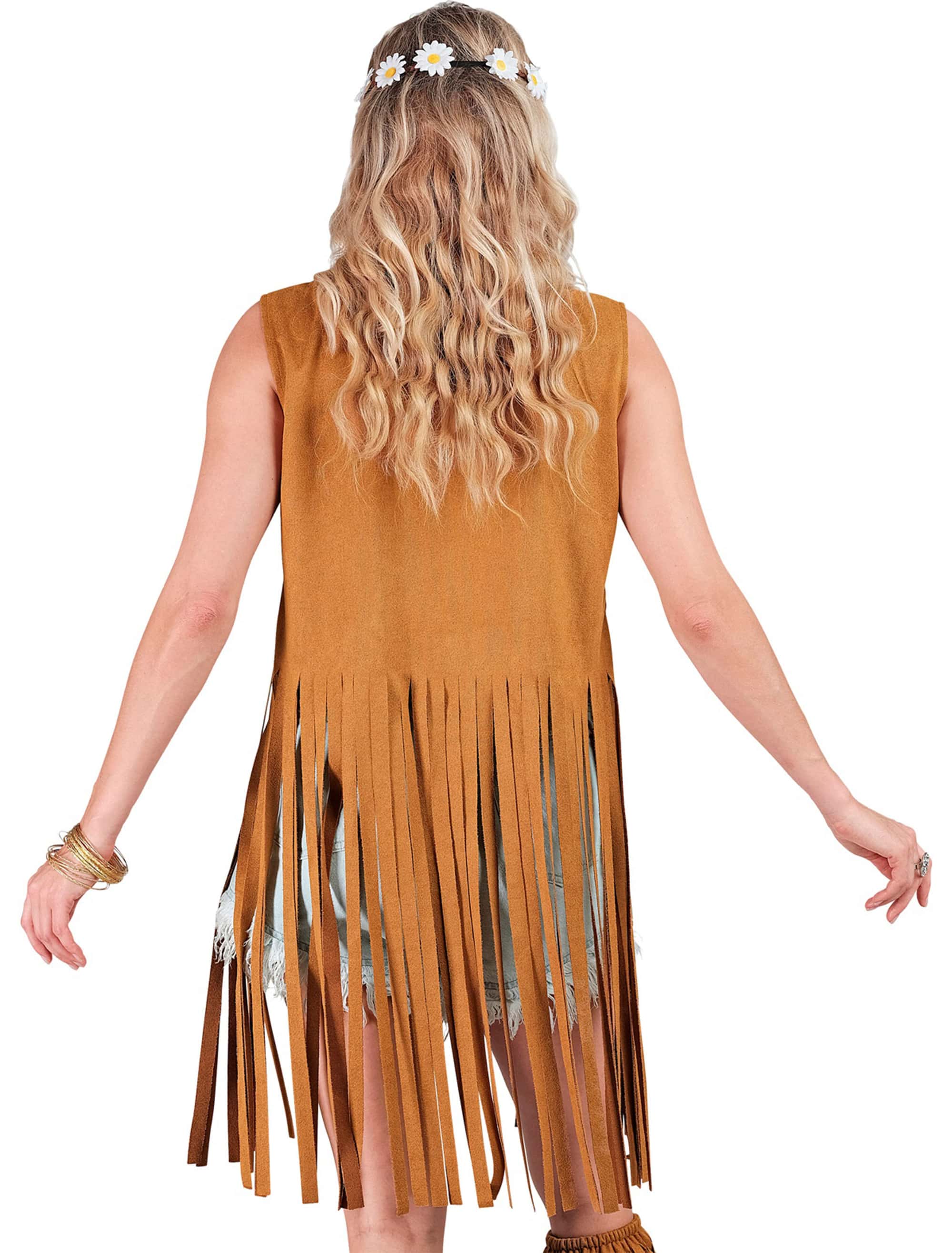 Weste Hippie mit Fransen Damen hellbraun 2XL