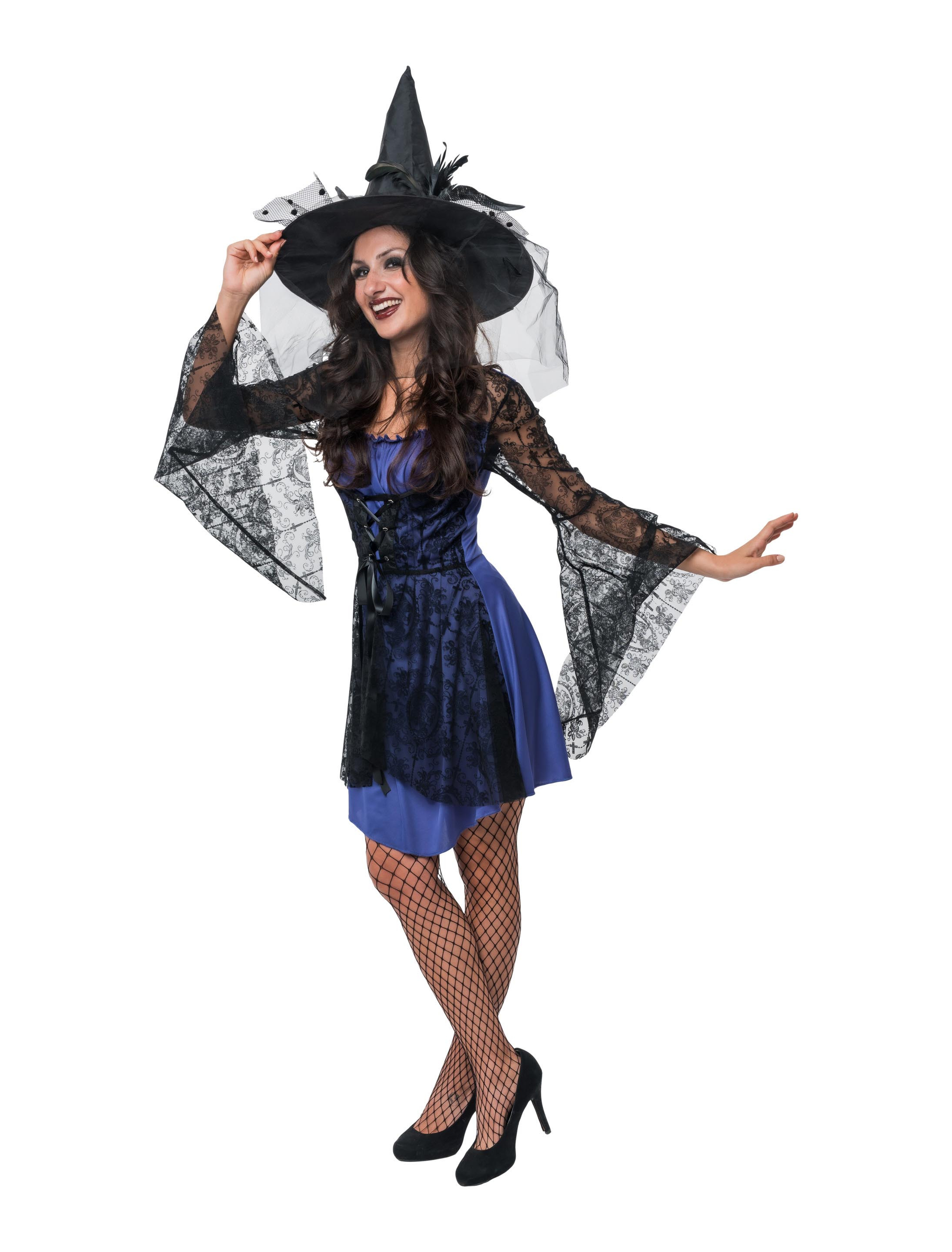Kleid Vampir mit Trompetenärmeln und Spitze Damen lila/schwarz S/M