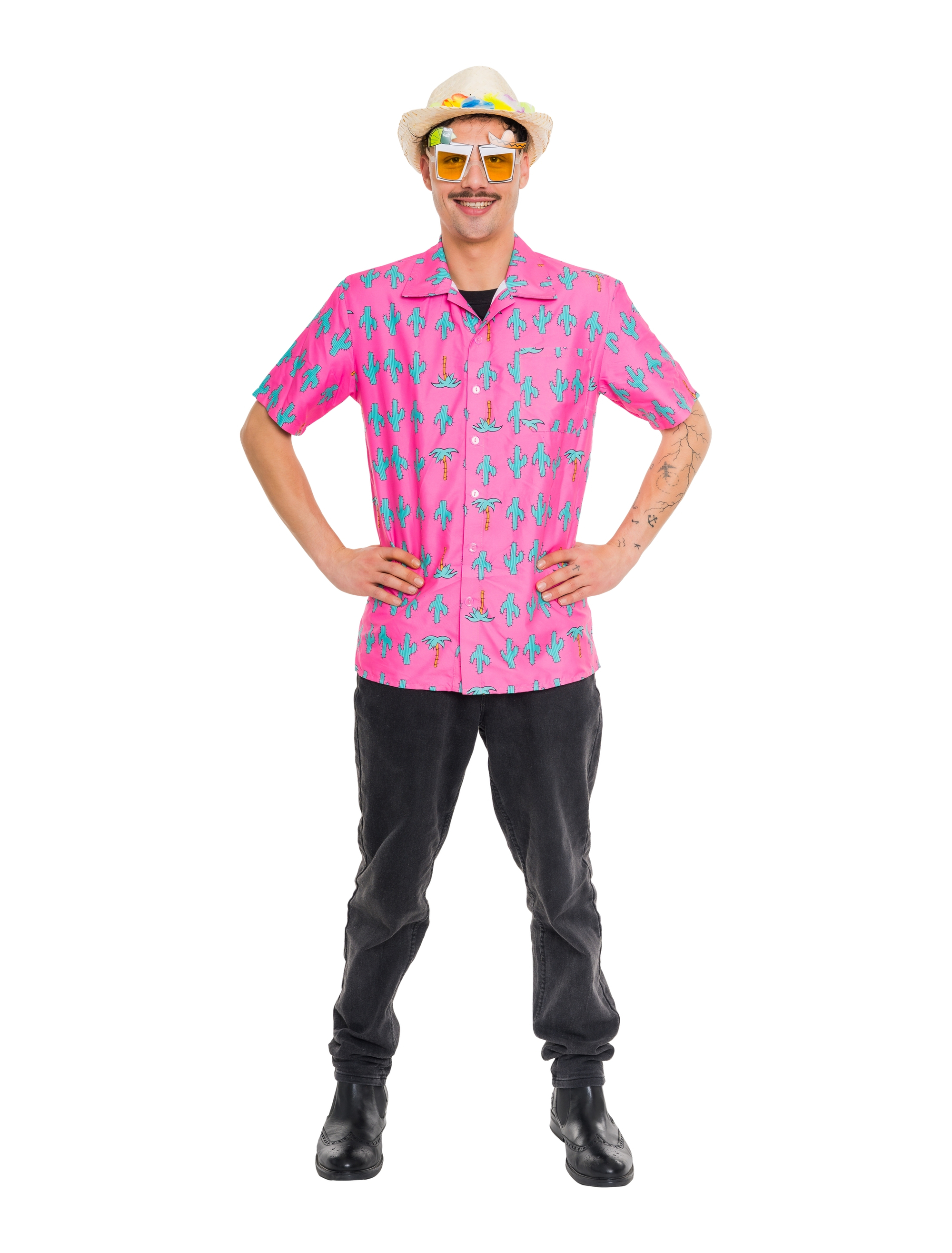 Hemd Kaktus Herren pink/grün M