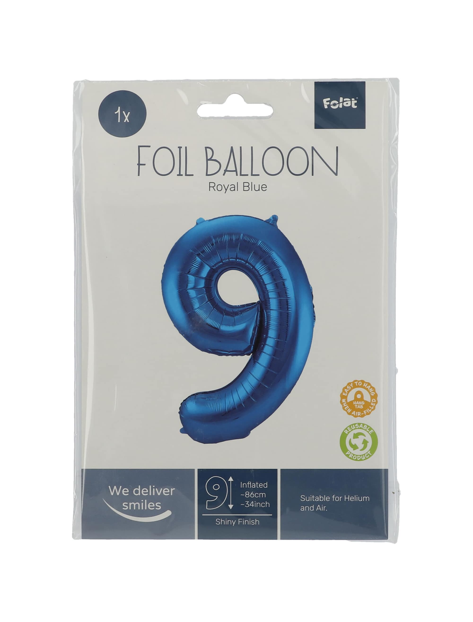 Folienballon Zahl 9 L blau