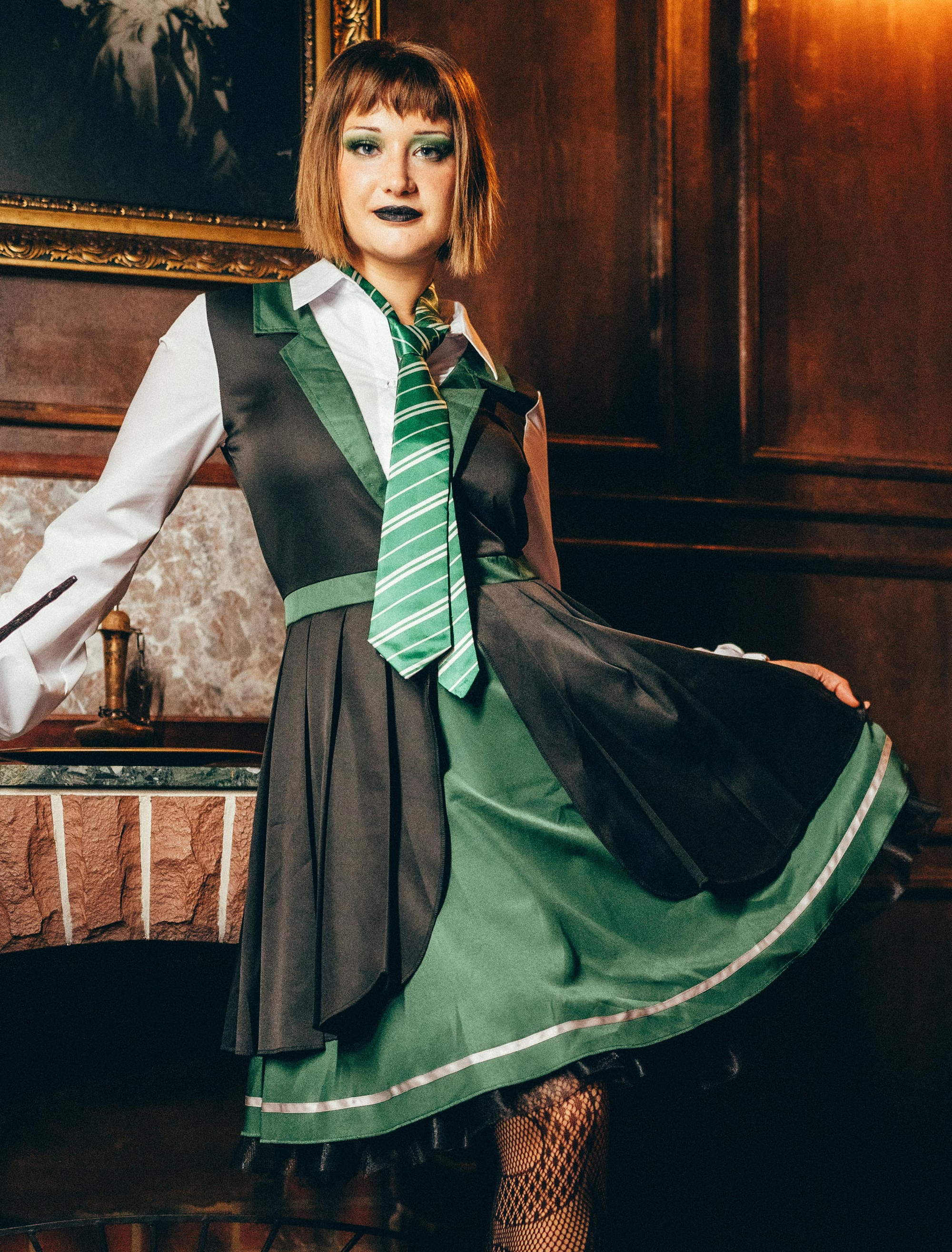 Kleid Zauberschülerin Damen schwarz/grün S