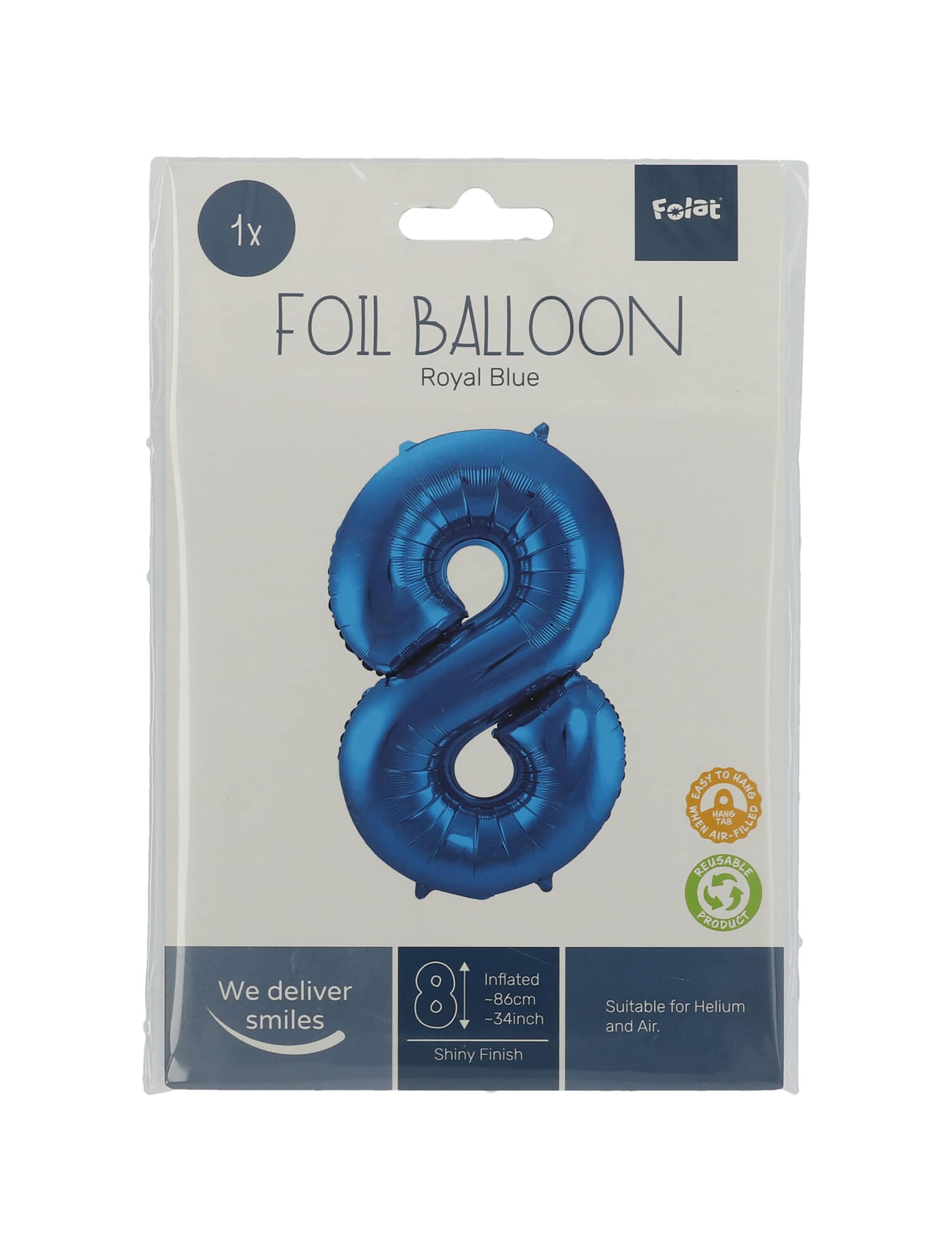 Folienballon Zahl 8 L blau
