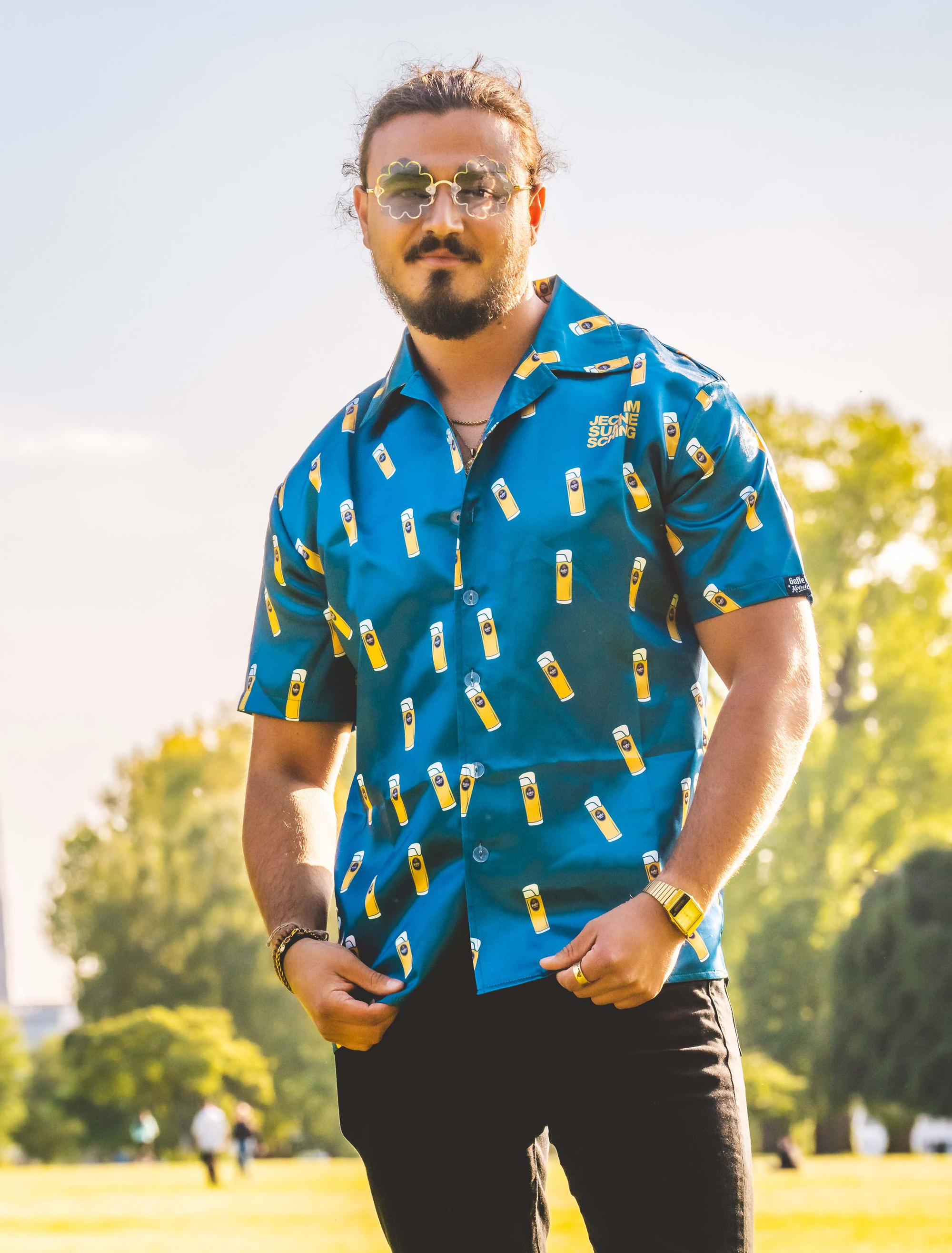 JIS Satin Shirt Jeck im Sunnesching Herren blau 2XL-3XL