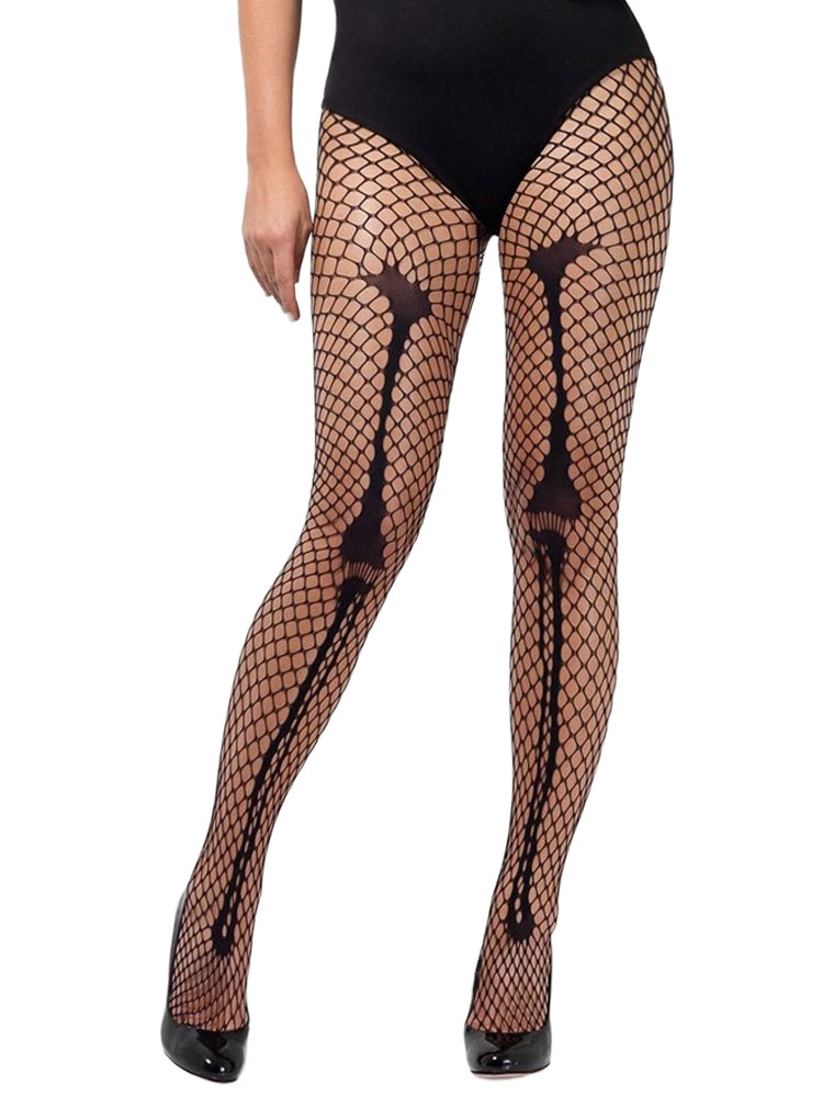 Netzstrumpfhose mit Knochen schwarz one size